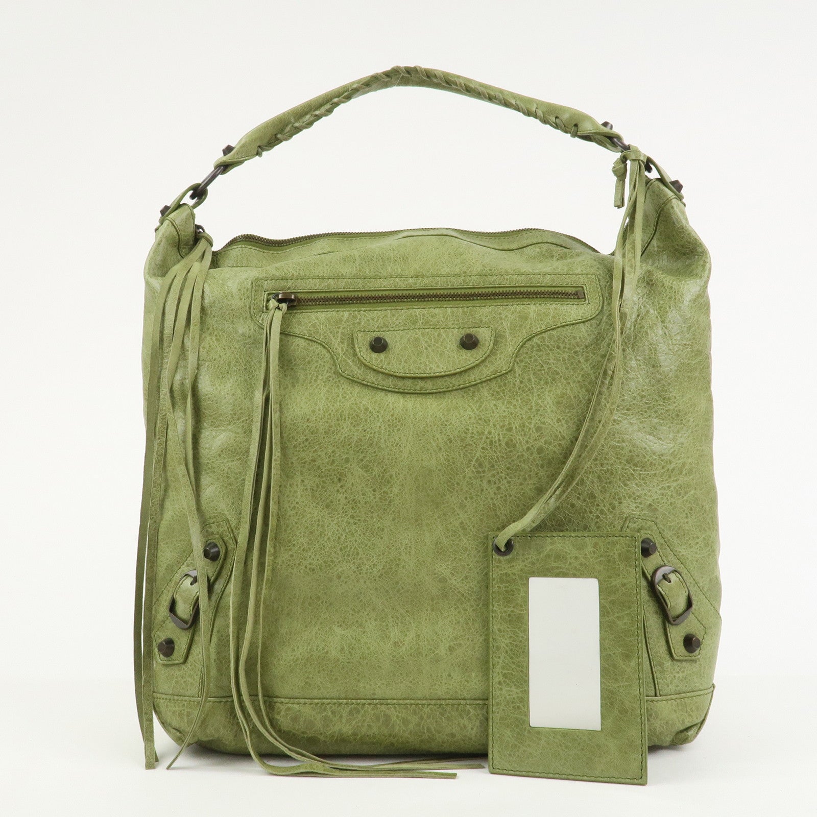 BALENCIAGA Leather The Day Shoulder Bag Green 140442