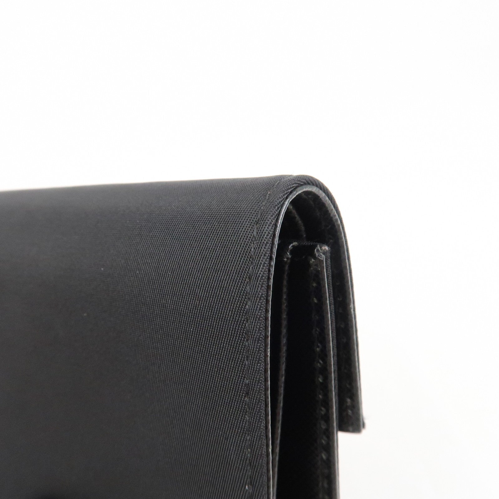 PRADA Triangle Logo Nylon Saffiano Leather Compact Wallet Black