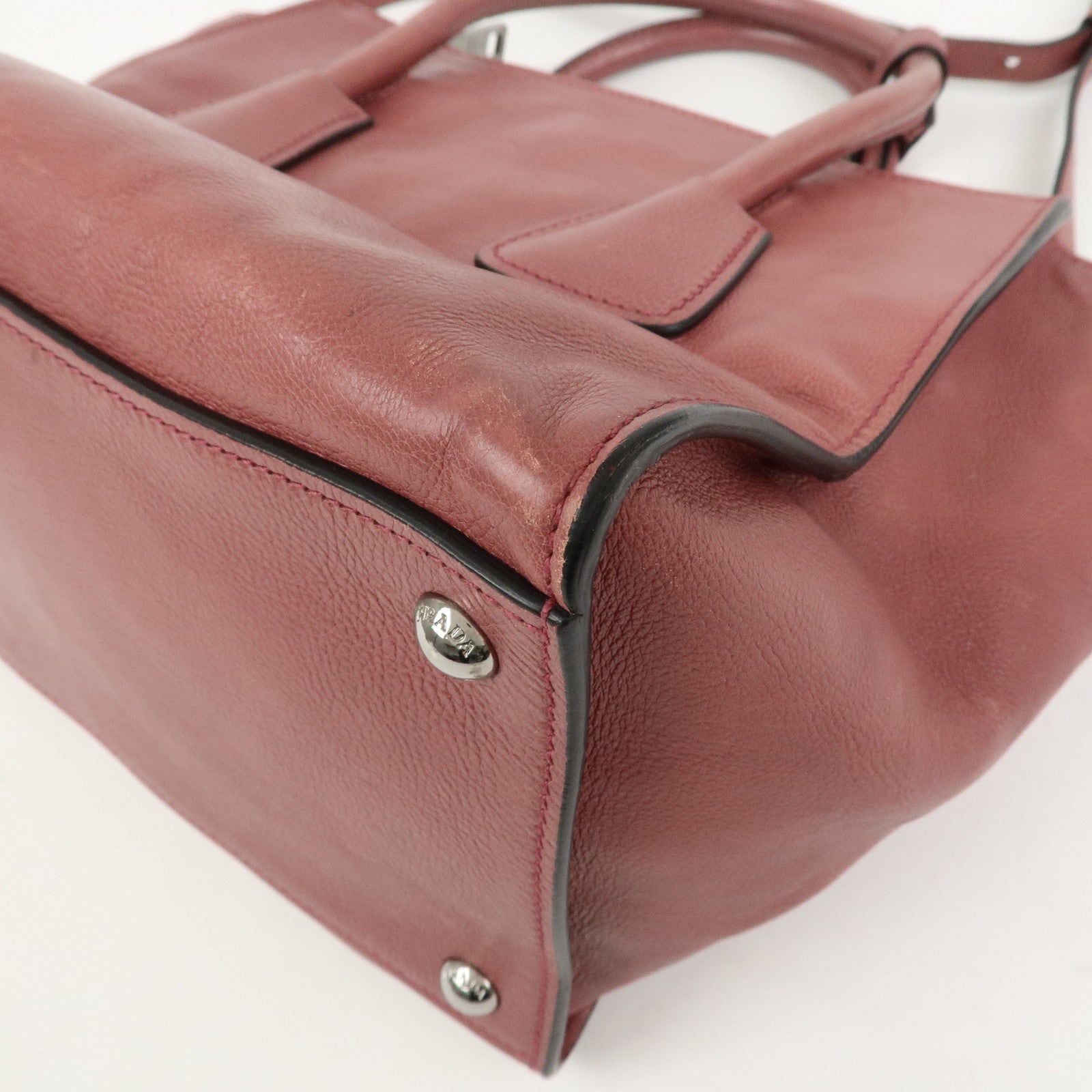 PRADA Triangle Logo Leather 2Way Bag Tote Bag Hand Bag Pink B2625M