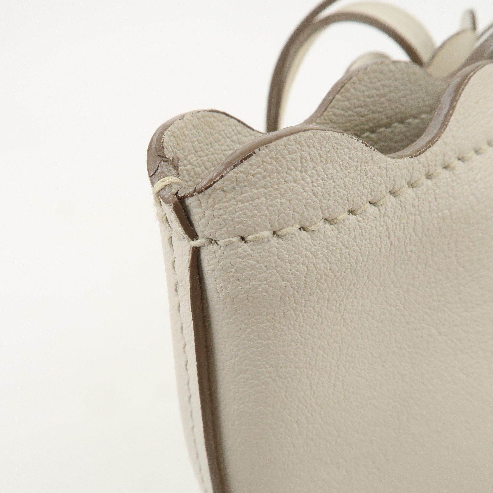 MIU MIU Leather Flower Tote Bag Hand Bag White 5BG054 Used