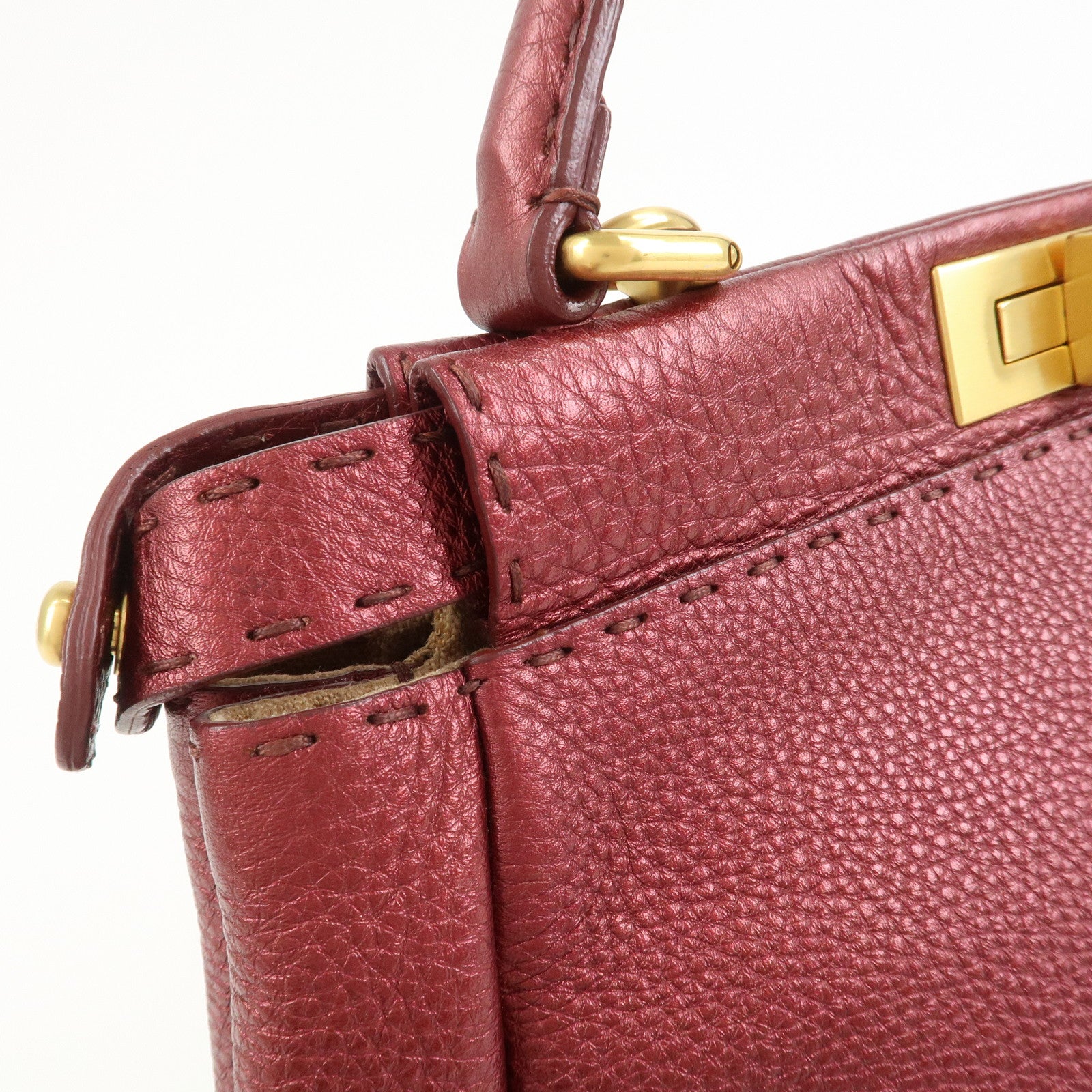 FENDI Peekaboo Logo Leather 2Way Shoulder Bag Burgundy 8BN226