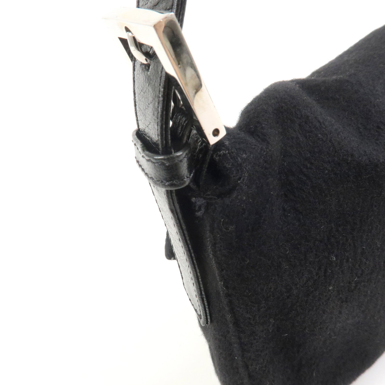 FENDI Mamma Baguette Wool Leather Shoulder Bag Hand Bag Black 26424