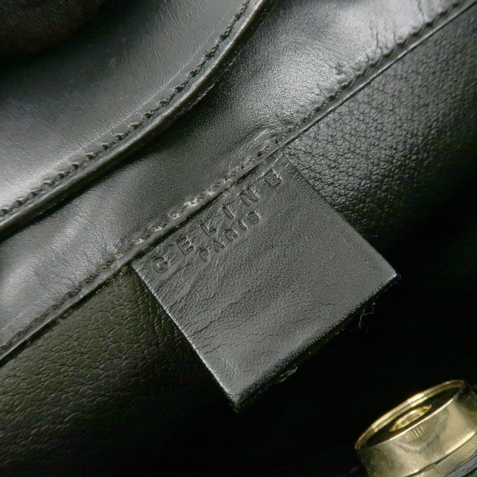 CELINE Macadam PVC Leather Shoulder Bag Gold HDW Black Brown Used