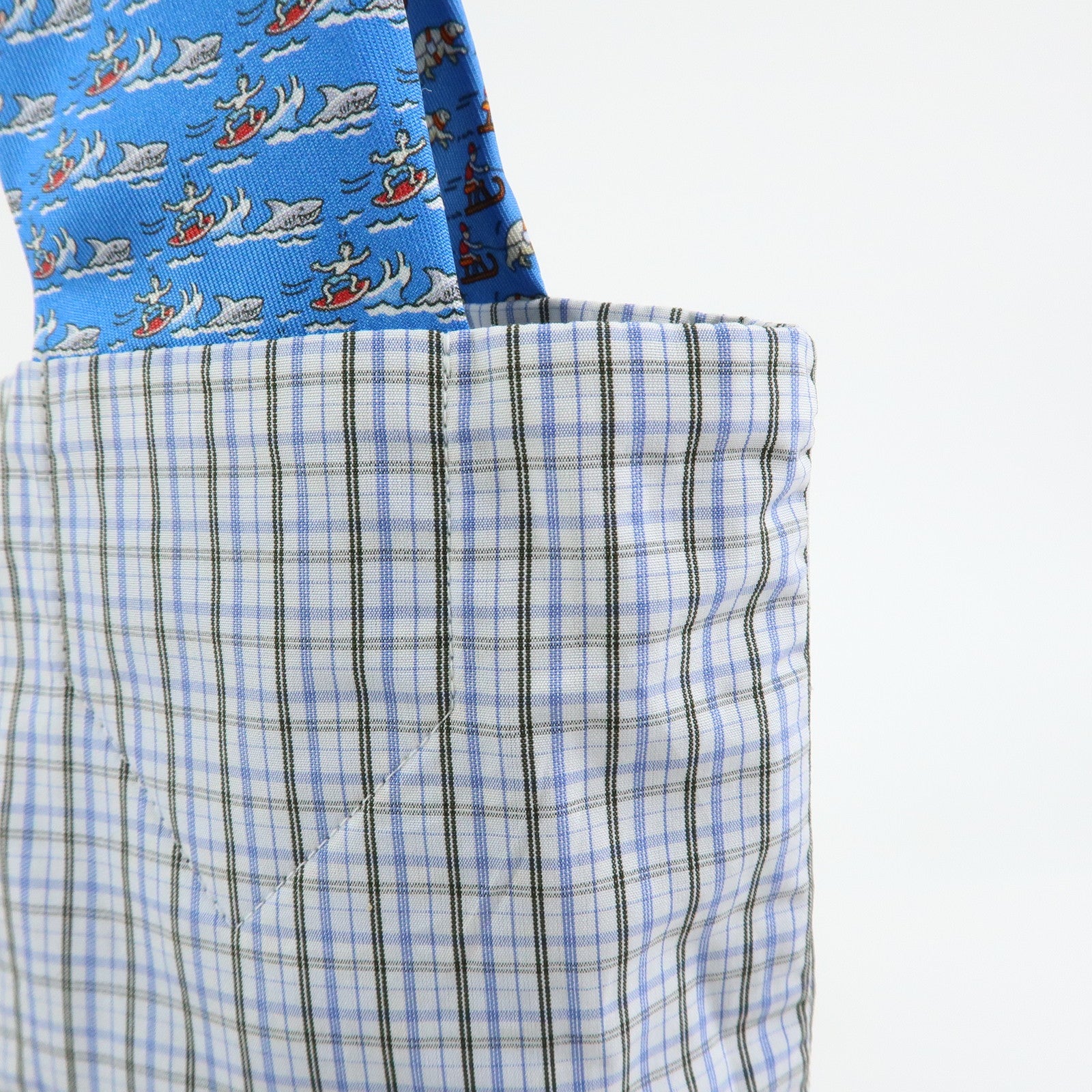HERMES Silk Necktie Tote Bag Shoulder Bag Hand Bag Blue