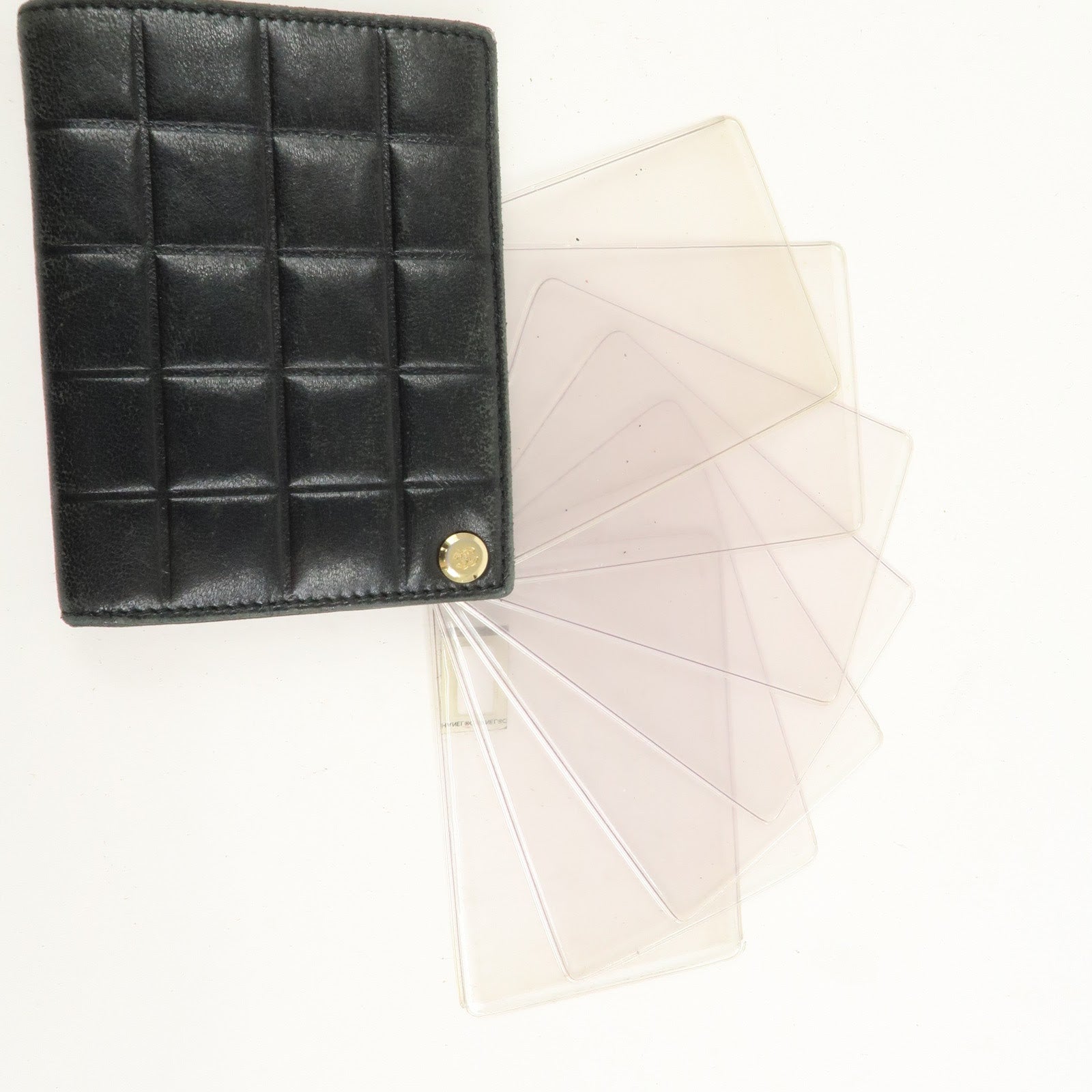 CHANEL Chocolate Bar Lamb Skin Card Case Card Holder Black