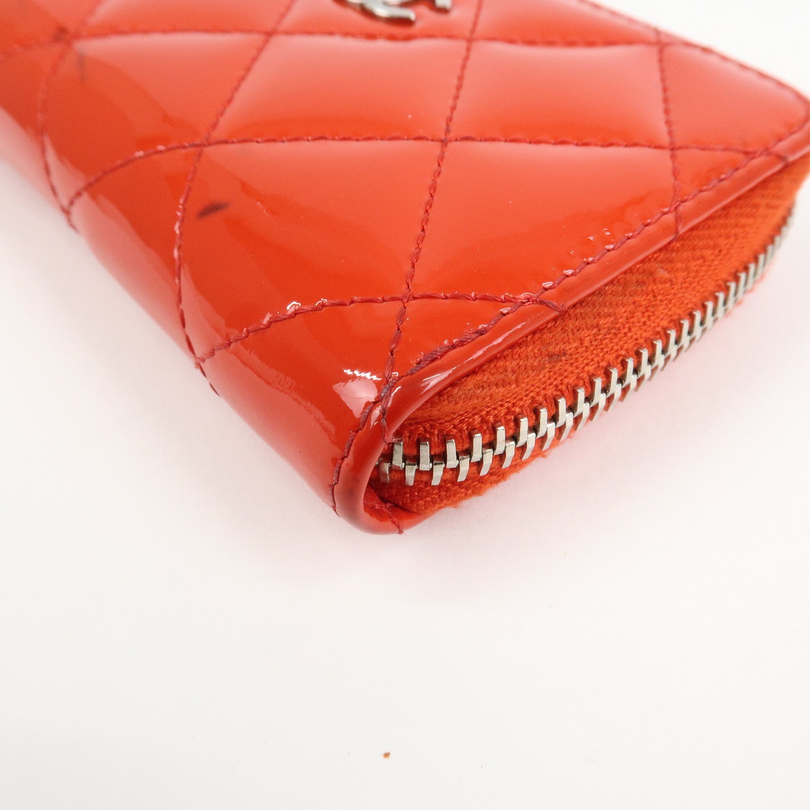 CHANEL Matelasse Patent Leather Card Case Coin Case Red