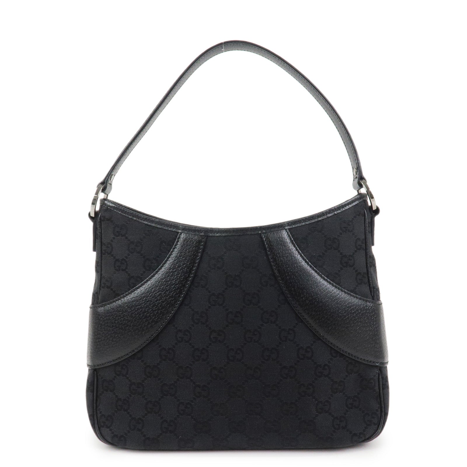 GUCCI Logo GG Canvas Leather Shoulder Bag Hand Bag Black 113012