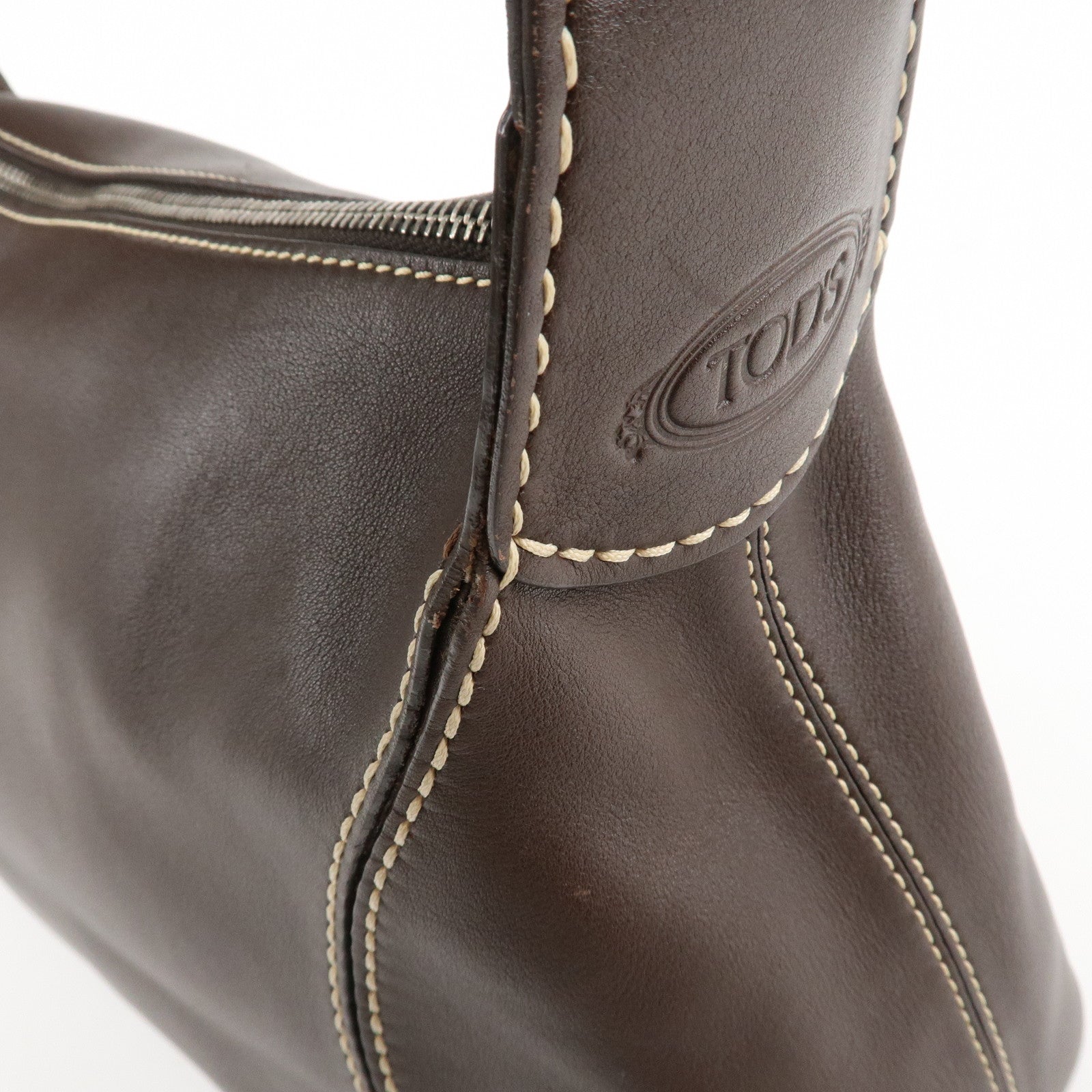 TOD'S Leather Shoulder Bag Hand Bag Brown Used