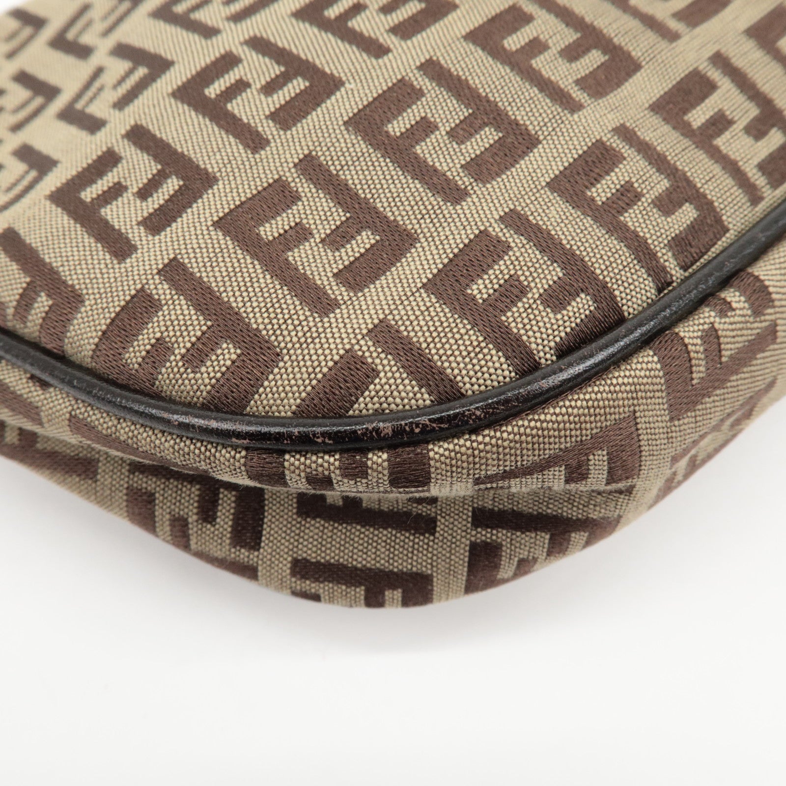 FENDI Zucchino Canvas Leather Shoulder Bag Hand Bag Brown 8BR144 Used