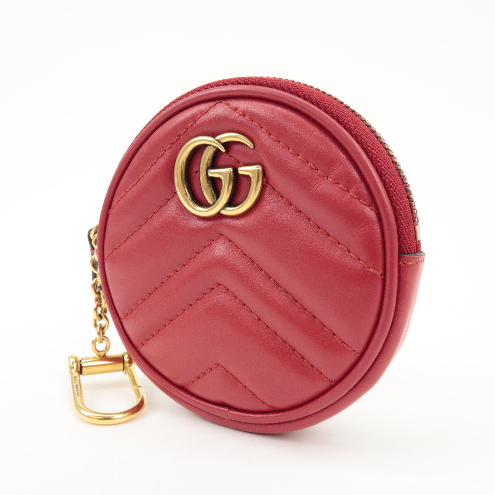 GUCCI GG Marmont Leather Round Coin Case Red 575160 Used
