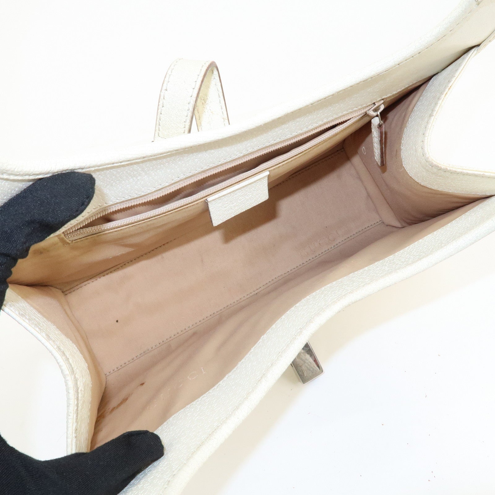 GUCCI Jackie Leather Shoulder Bag Hand Bag Ivory Silver HDW Used