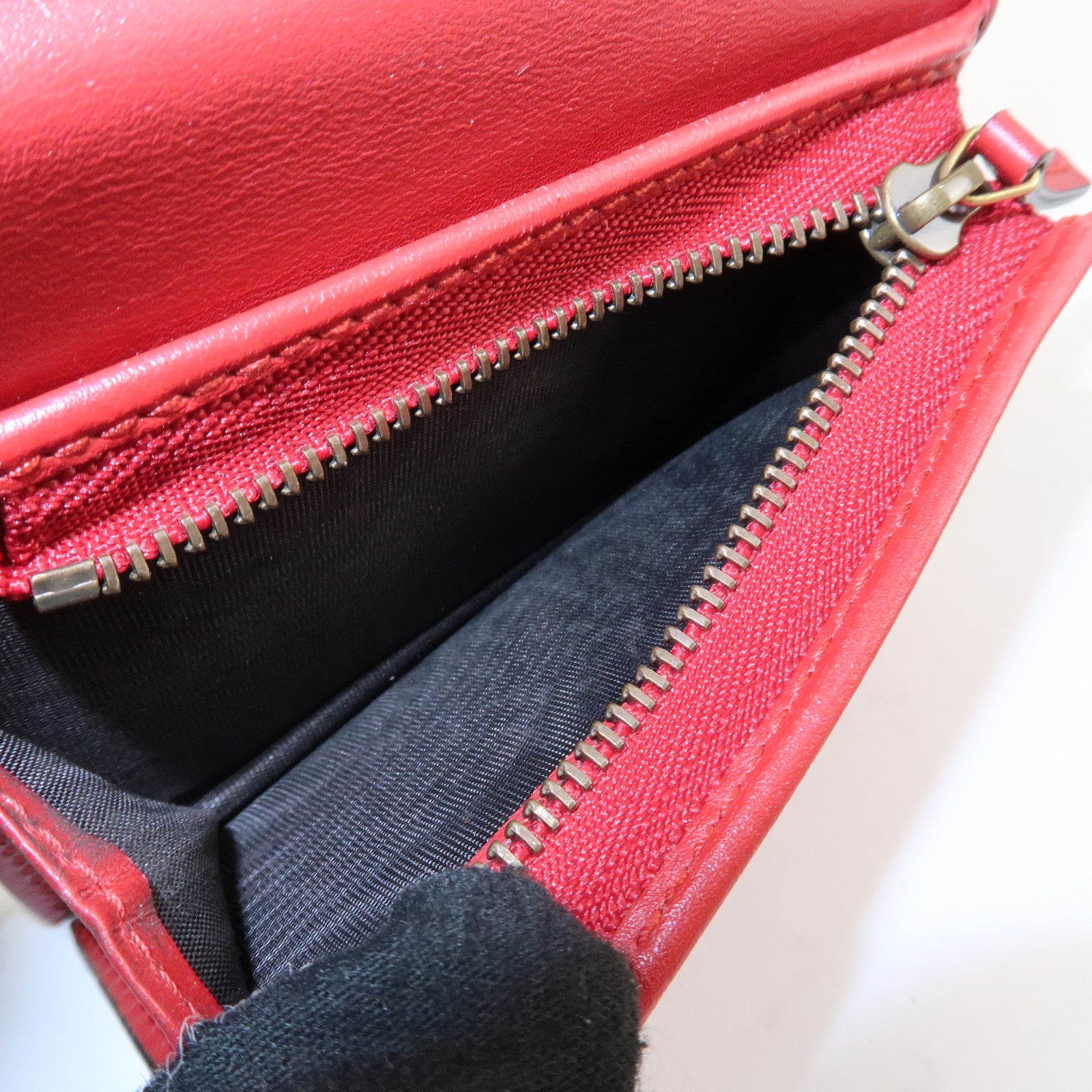 GUCCI Interlocking G GG Supreme Cherry Compact Wallet Beige 476050 Used