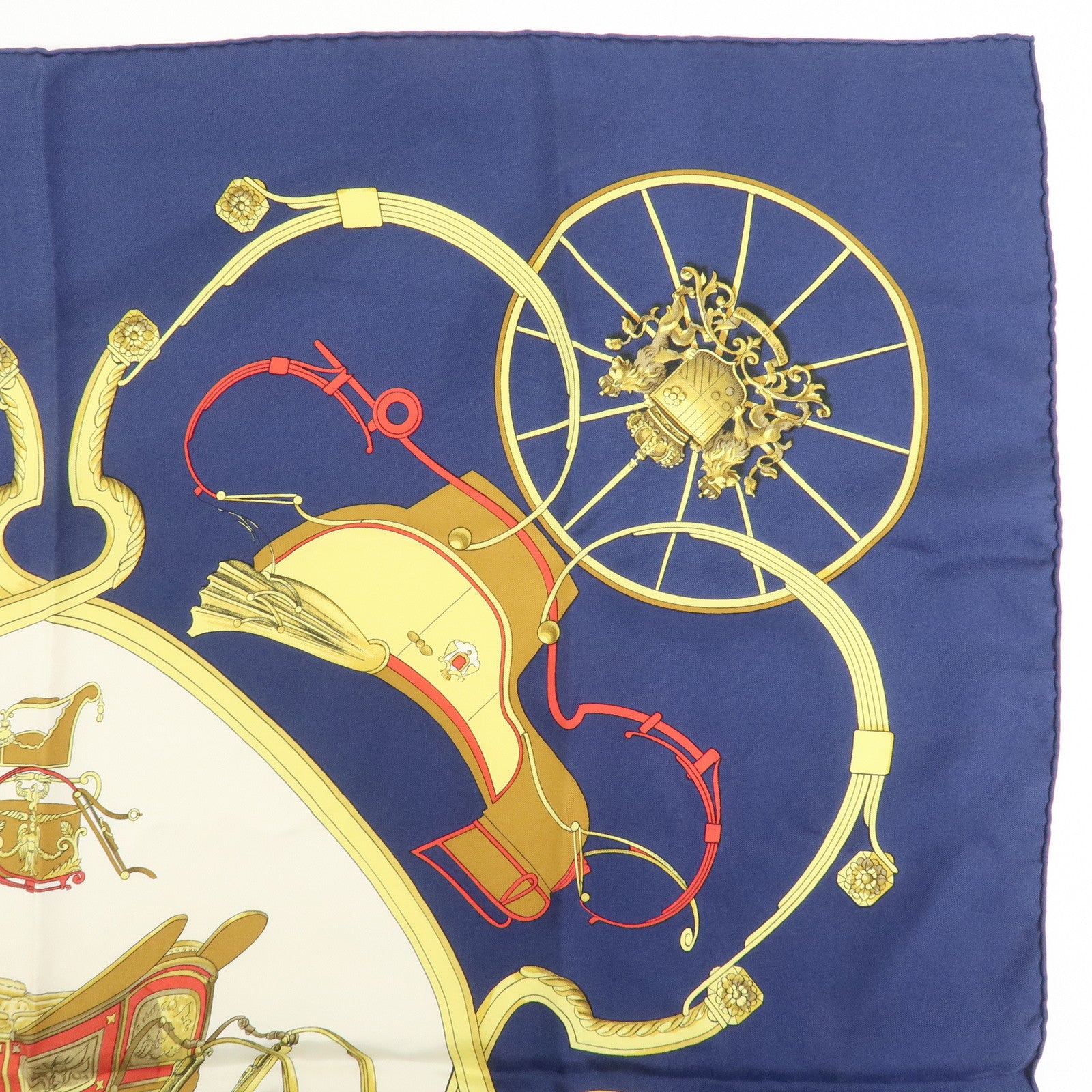 HERMES Carre 90 Silk 100% Scarf SPRINGS Navy Gold
