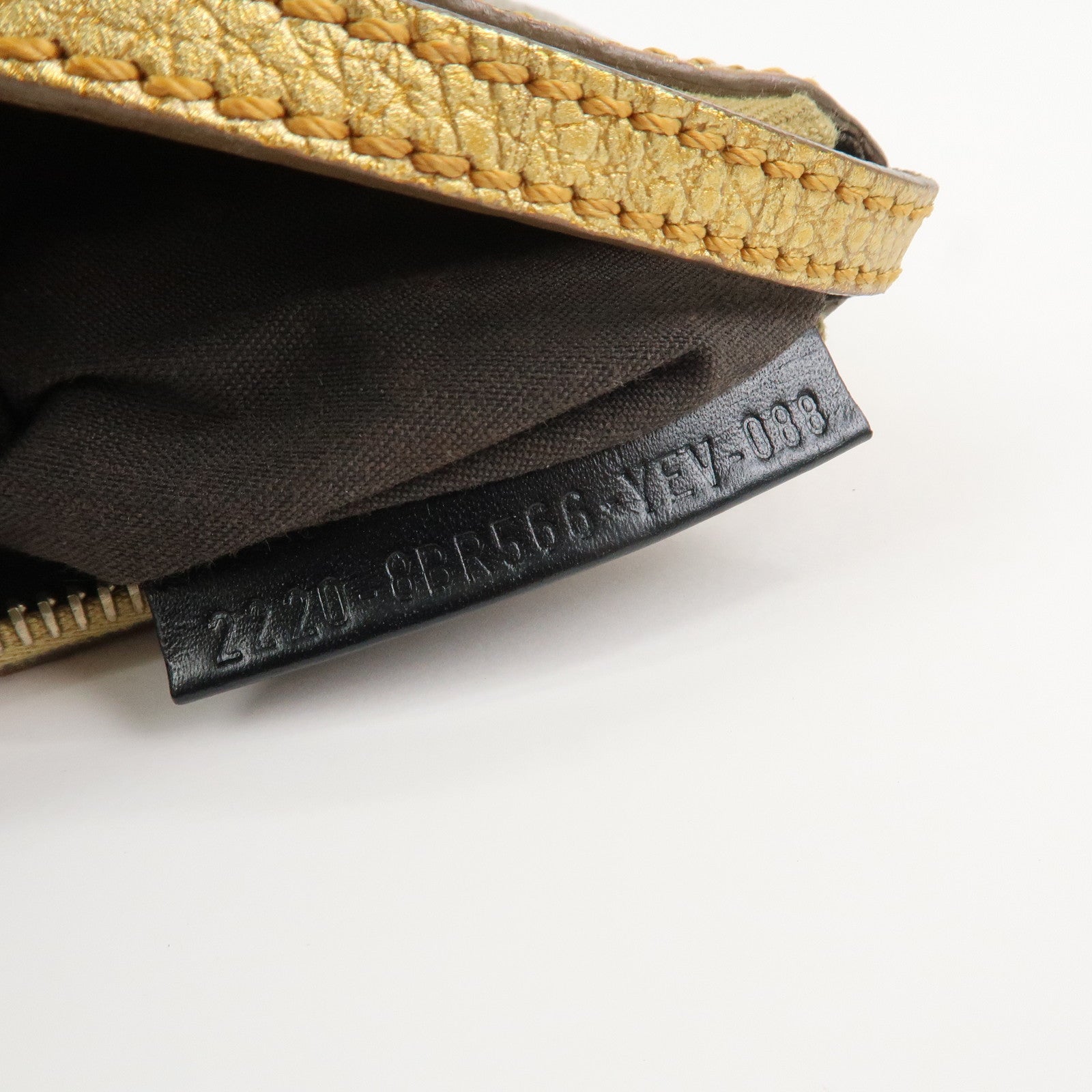 FENDI Leather Accessory Pouch Hand Bag Shoulder Bag Gold 8BR566