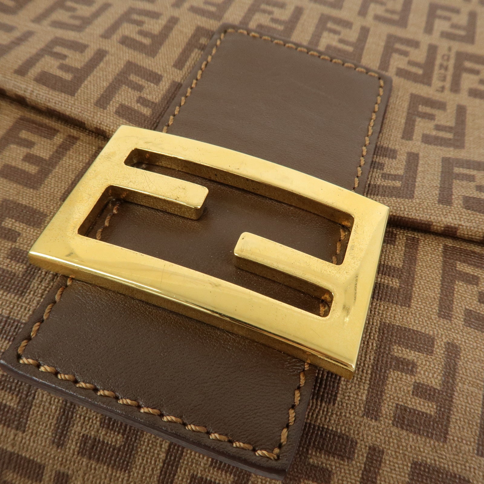 FENDI Zucchino Leather PVC Shoulder Bag Crossbody Bag Brown 8BT075
