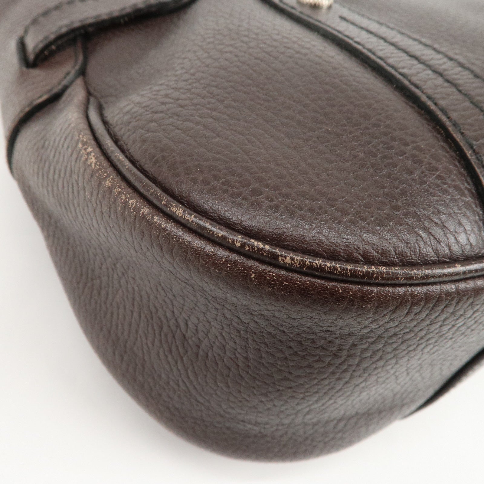 Ferragamo Gancini Leather Shoulder Bag Dark Brown Silver
