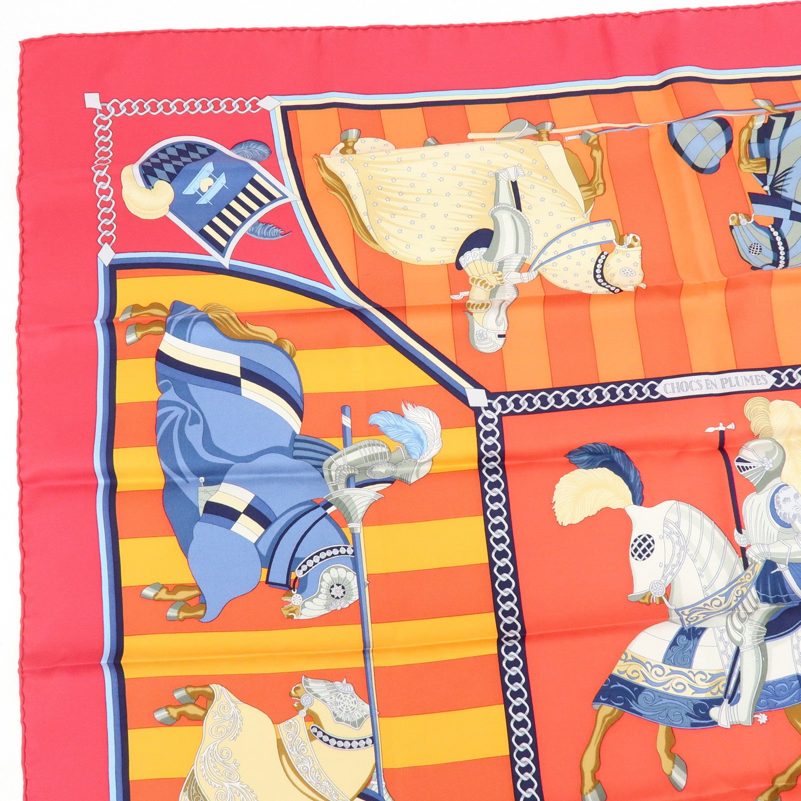 HERMES Carre 90 Silk 100% Scarf CHOCS EN PLUMES Red Orange