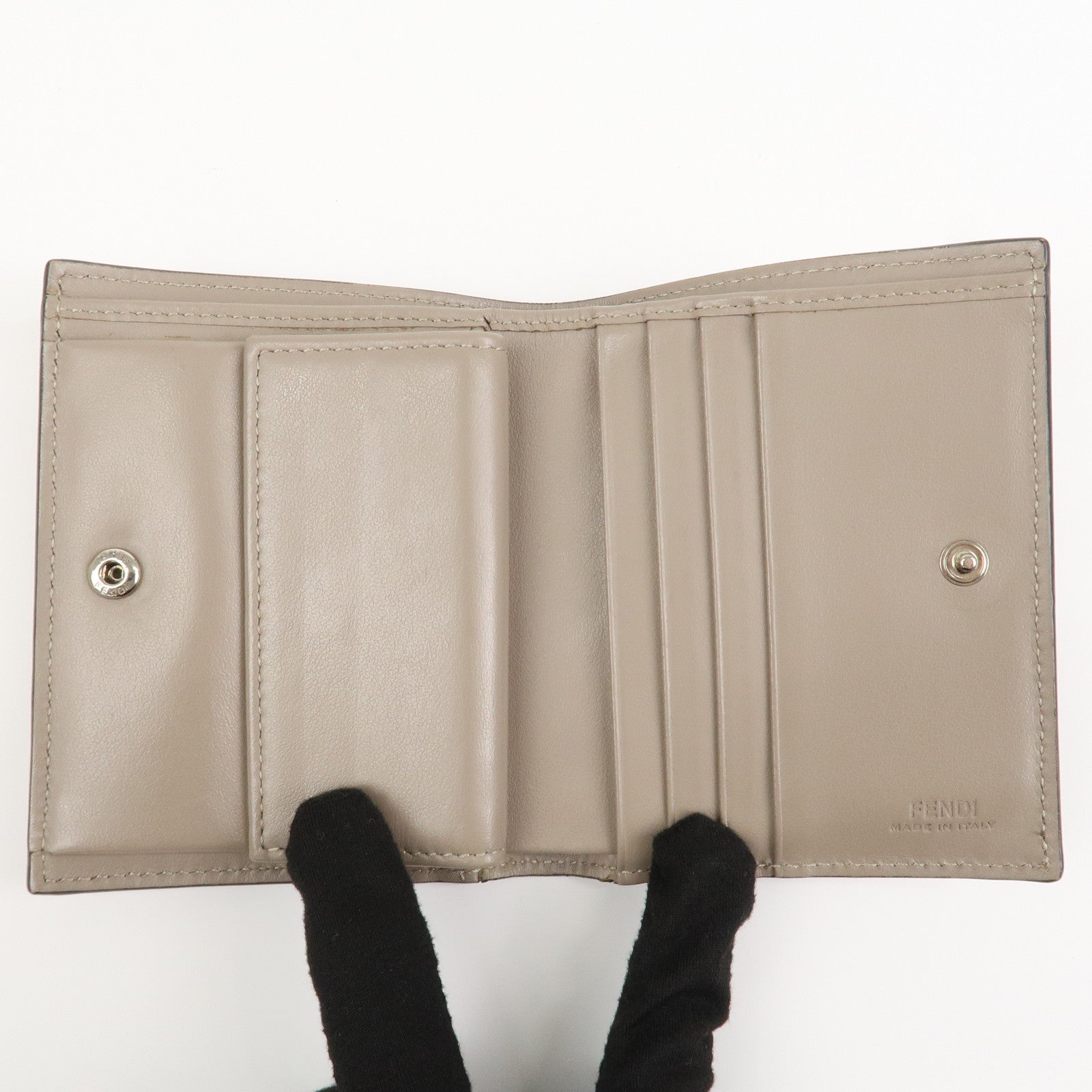 FENDI Leather Bi-fold Compact Wallet Brown 8M0387