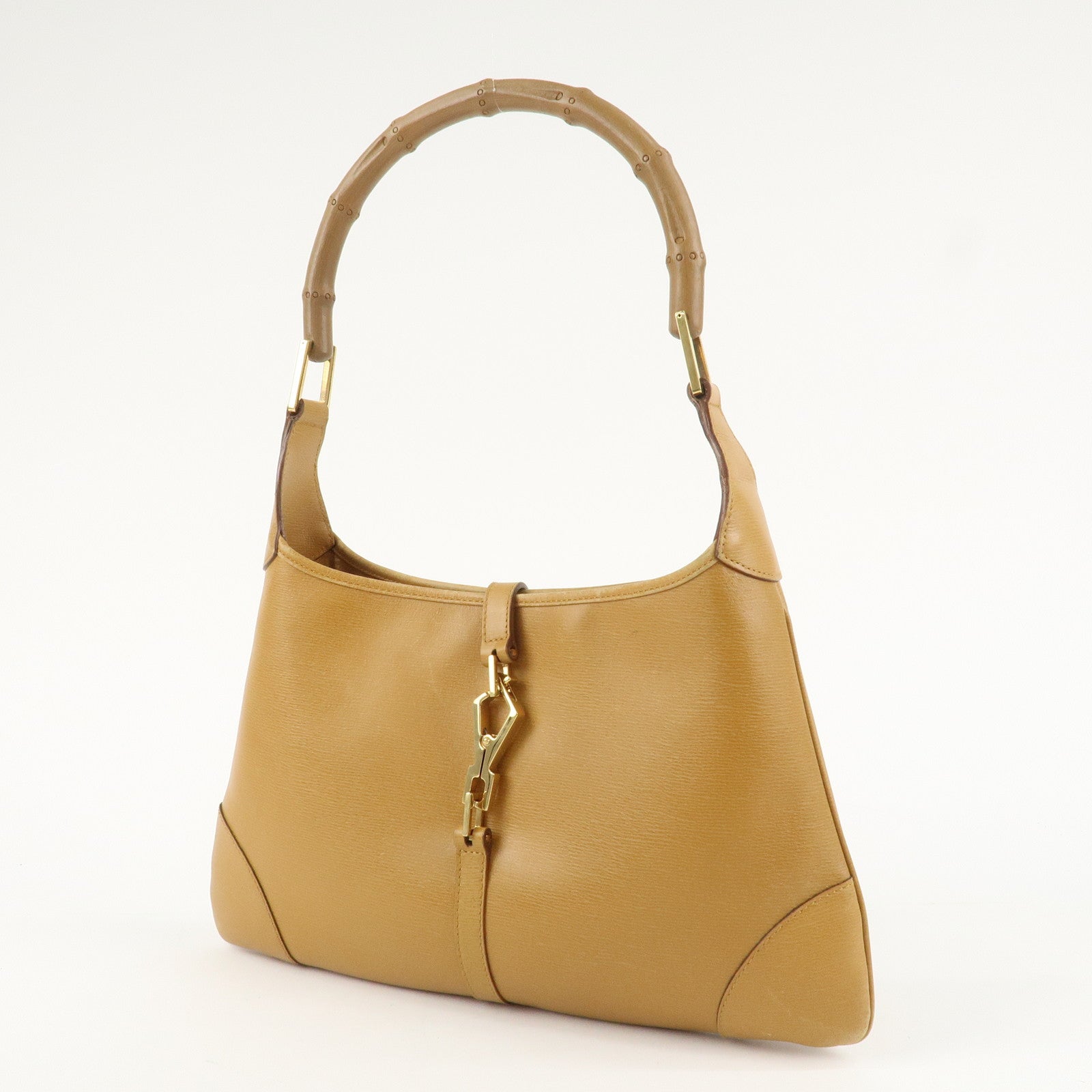 GUCCI Bamboo Leather Shoulder Bag Hand Bag Beige 001.4060.002058 Used