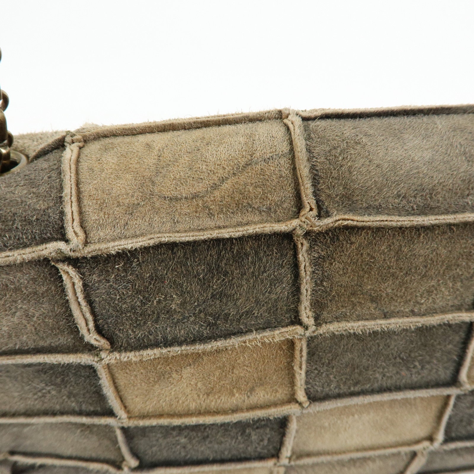 CHANEL Chanel 2.55 Suede Patchwork Chain Shoulder Bag Gray Brown