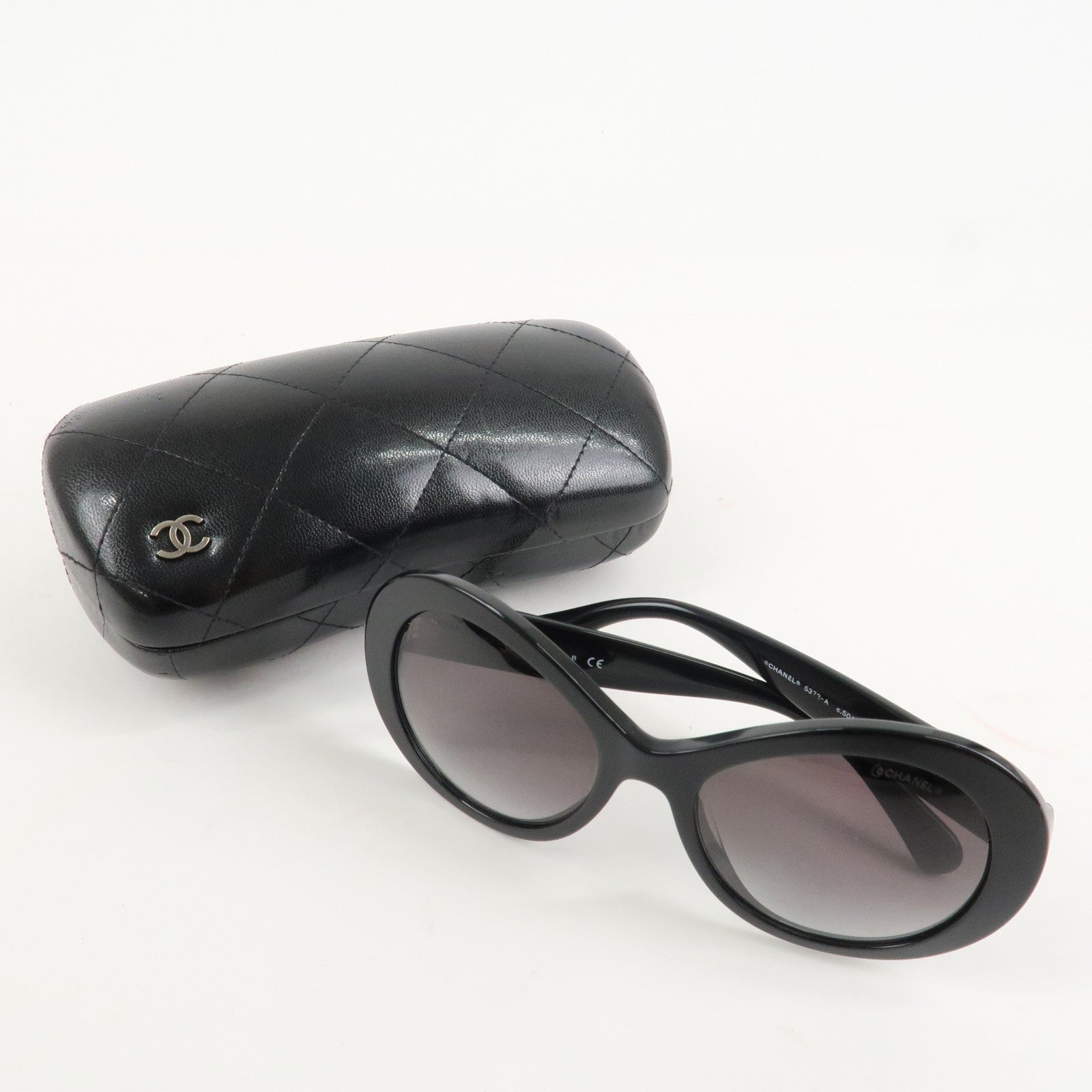 CHANEL COCO Mark Plastic Sunglasses 56□19 Black 5372-A Used