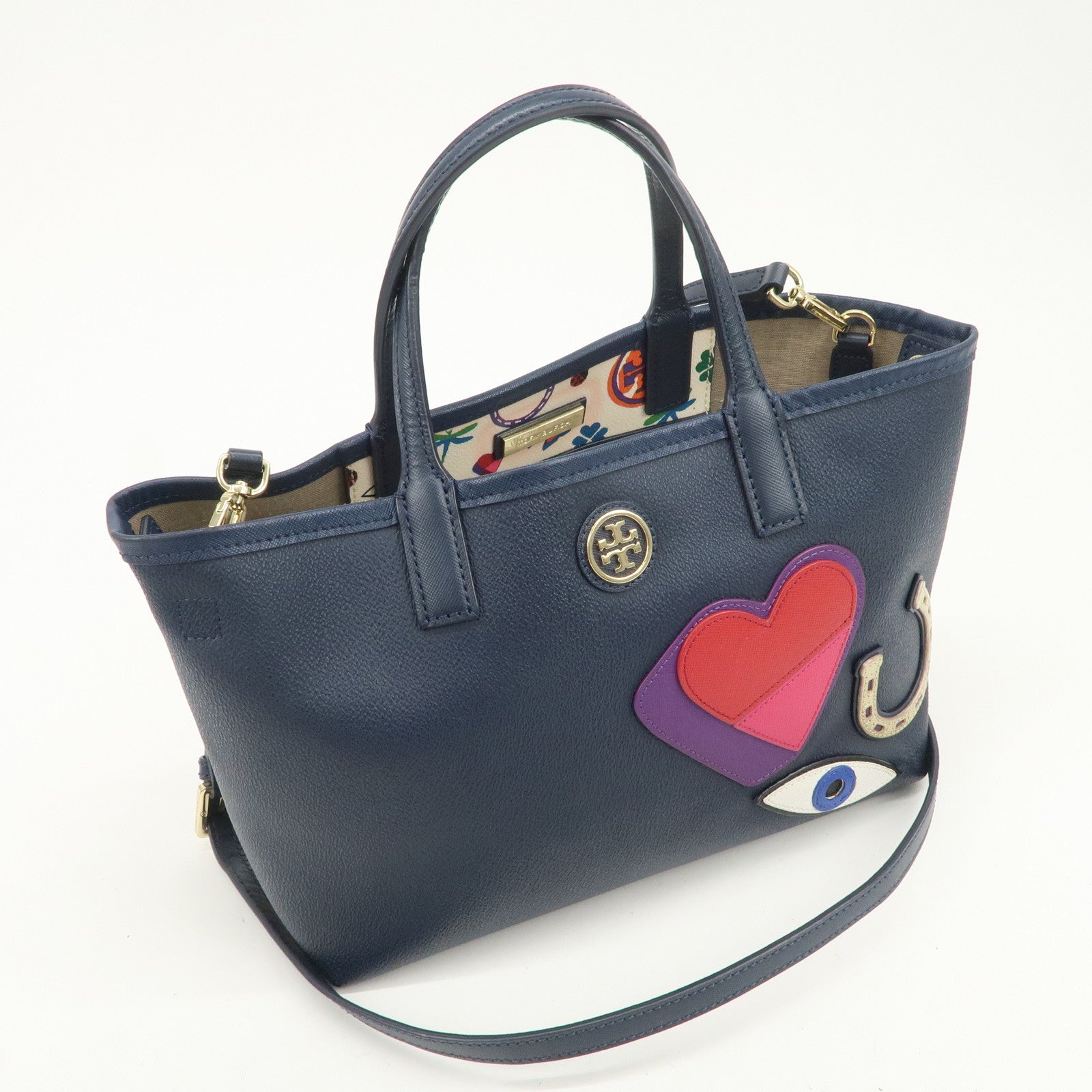 TORY BURCH Leather Tote Bag Hand Bag Navy