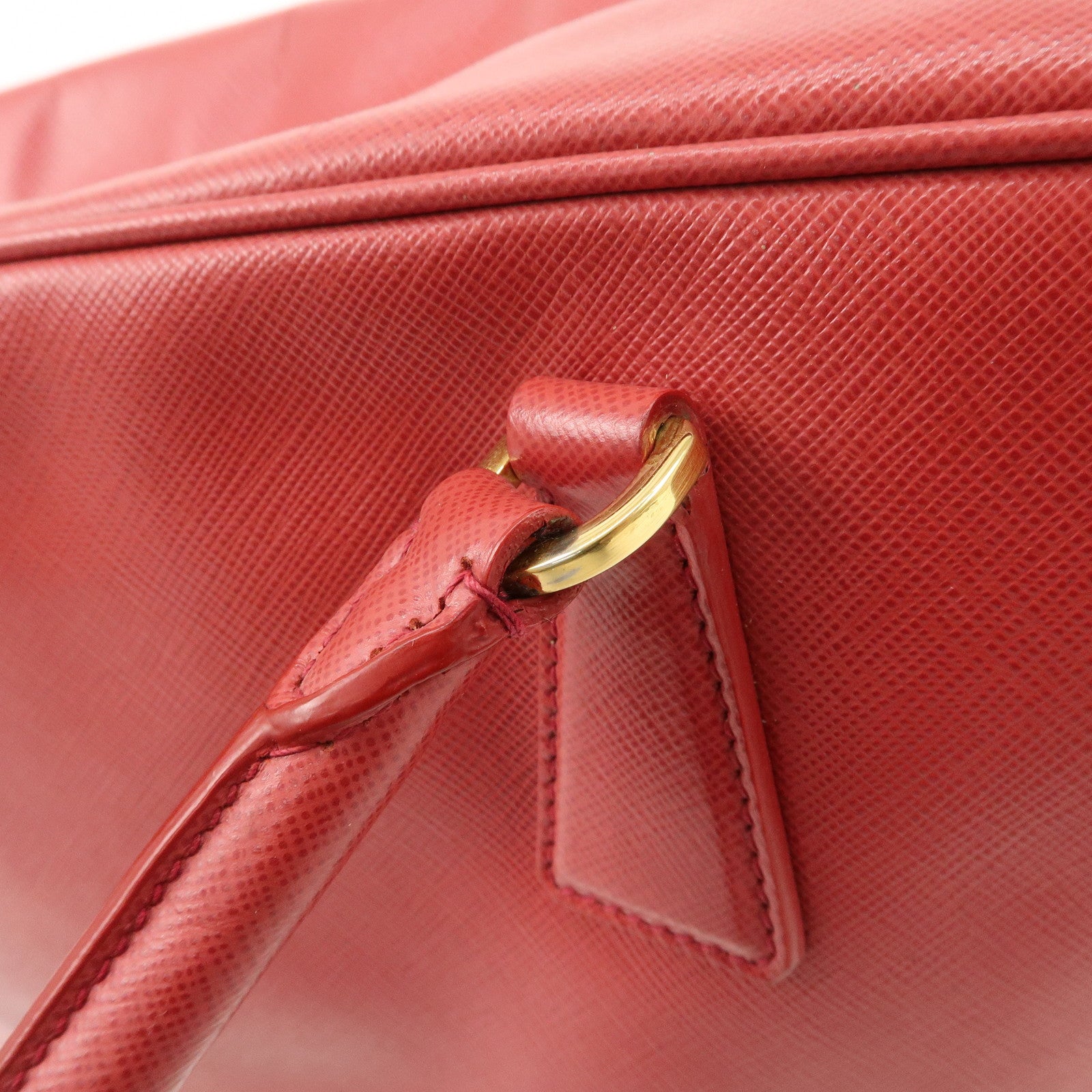 PRADA Triangle Logo Saffiano Leather Boston Bag Hand Bag Red BL0095 Used