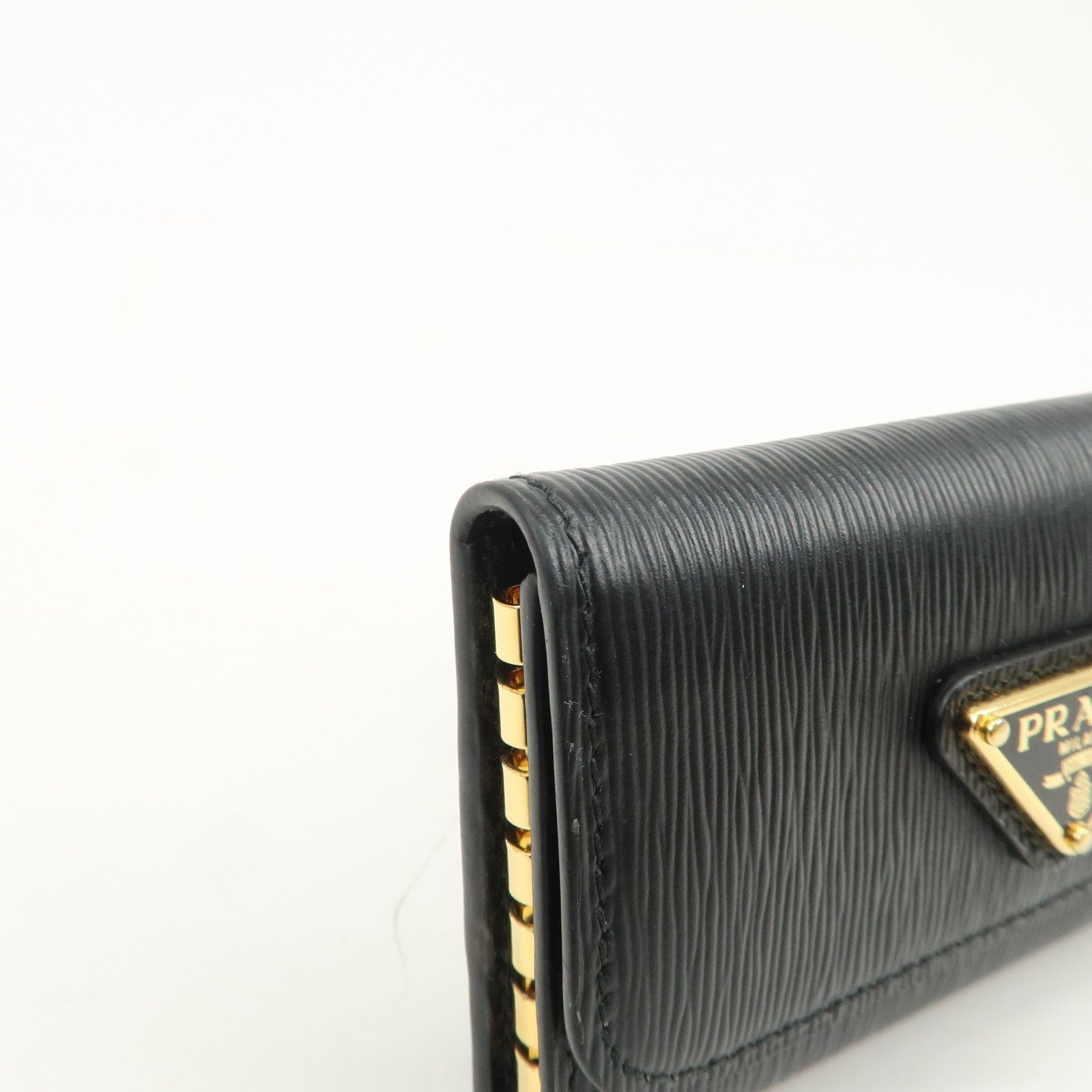 PRADA Triangle Logo Leather 6 Key Case Key Holder Black 1PG222