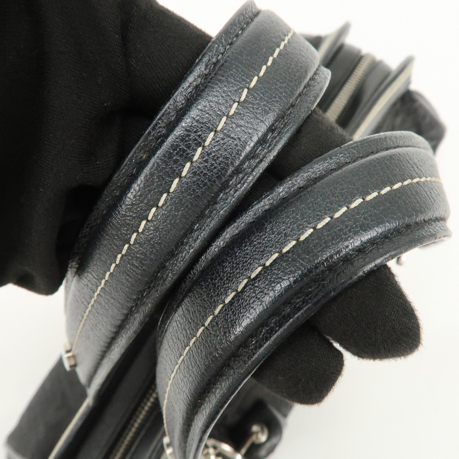 Christian Dior Trotter CD Logo Canvas Leather Hand Bag Black