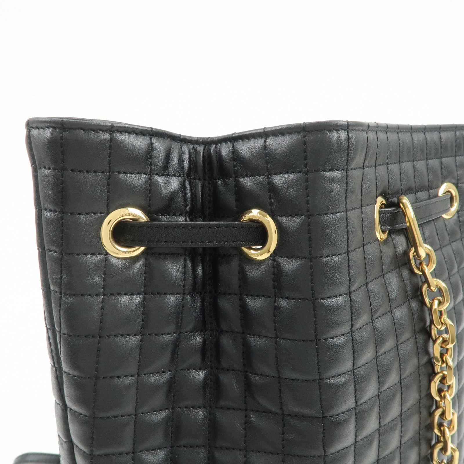 CELINE Logo Leather Backpack Rucksuck Shoulder Bag Black