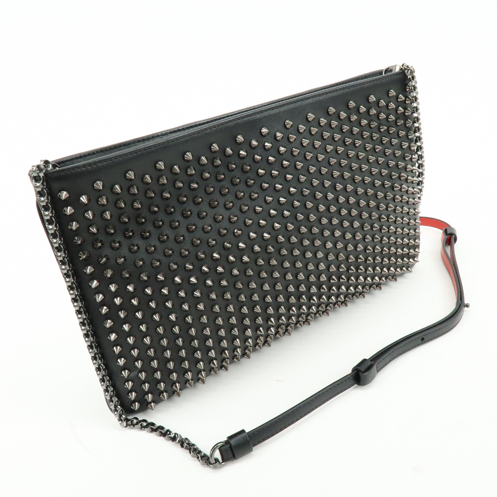 Christian Louboutin Leather 2Way Bag Chain Shoulder Bag Black Red