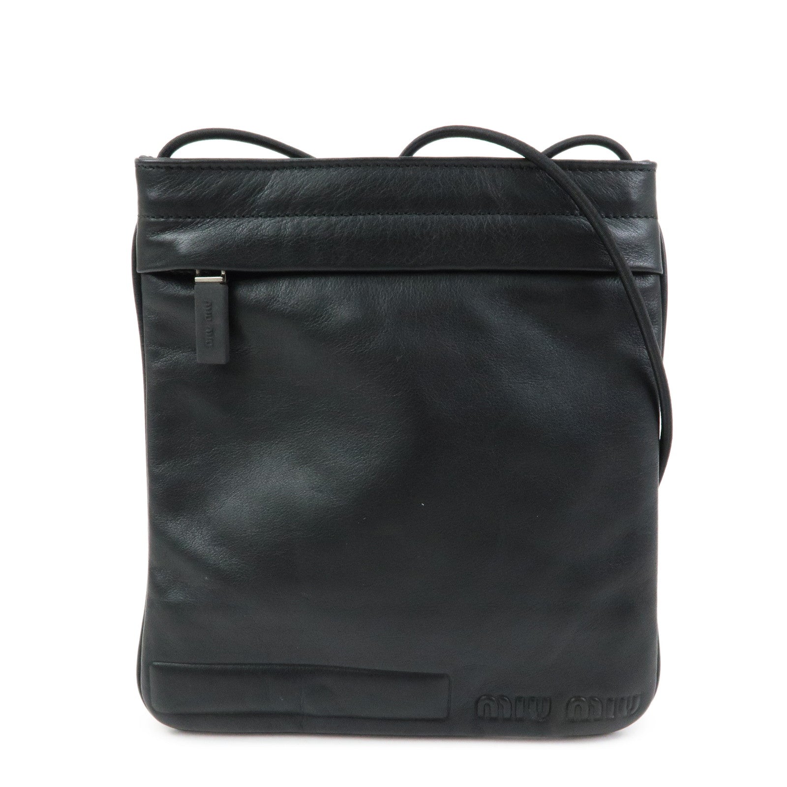 MIU MIU Logo Leather Shoulder Bag Crossbody Bag Flat Pouch Black