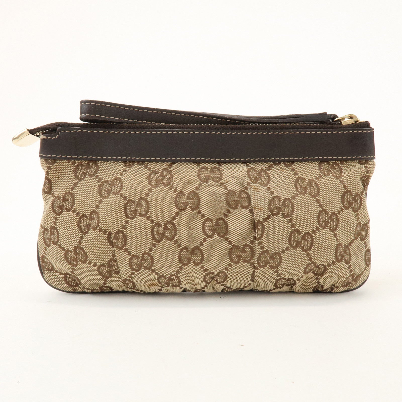 GUCCI Interlocking G GG Canvas Leather Pouch Wristlet Bag 212203