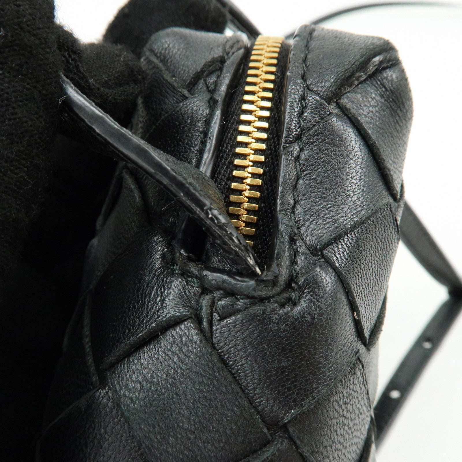 BOTTEGA VENETA Intrecciato Leather Shoulder Bag Crossbody Bag Black