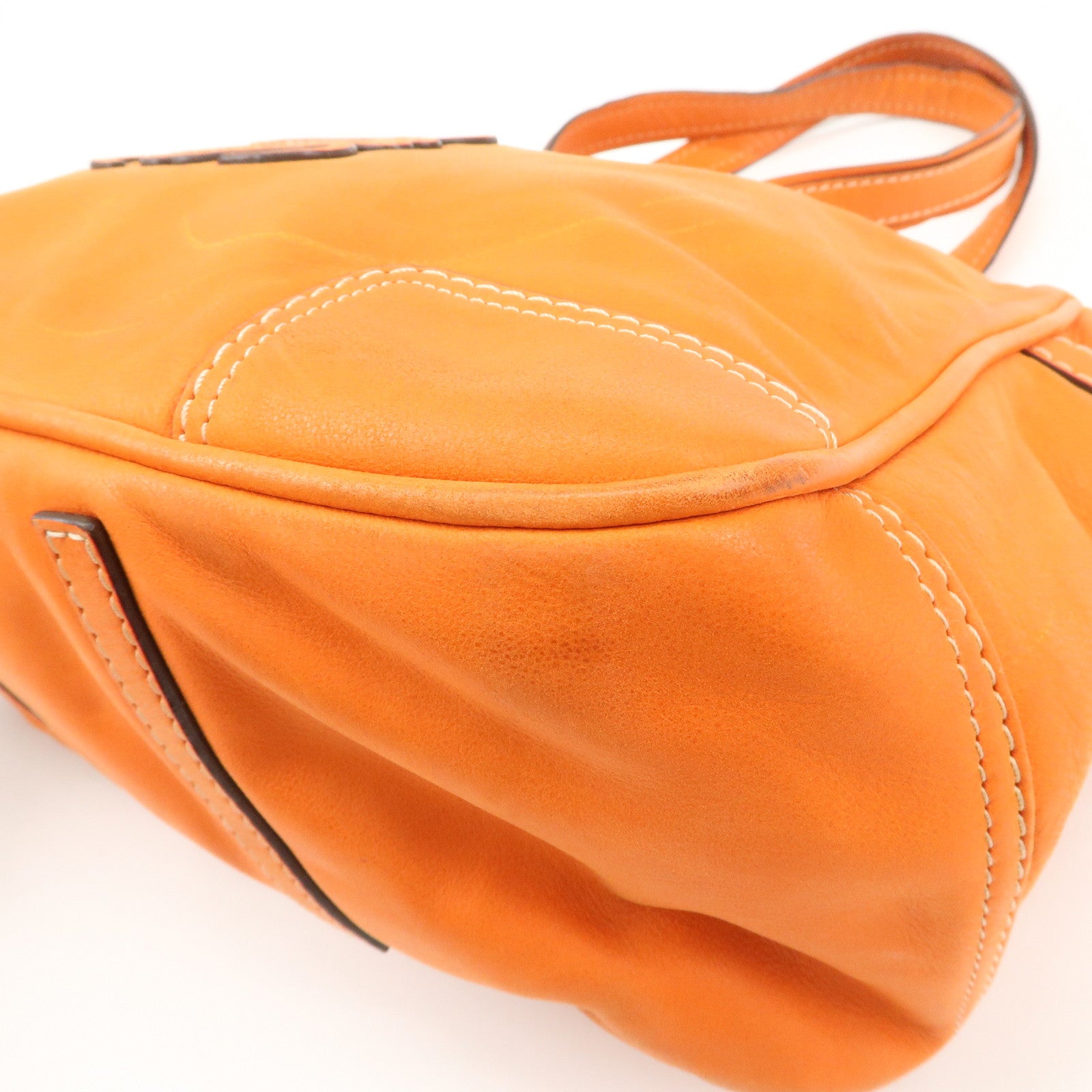 LOEWE Anagram Bolso Leather Tote Bag Shoulder Bag Orange Used