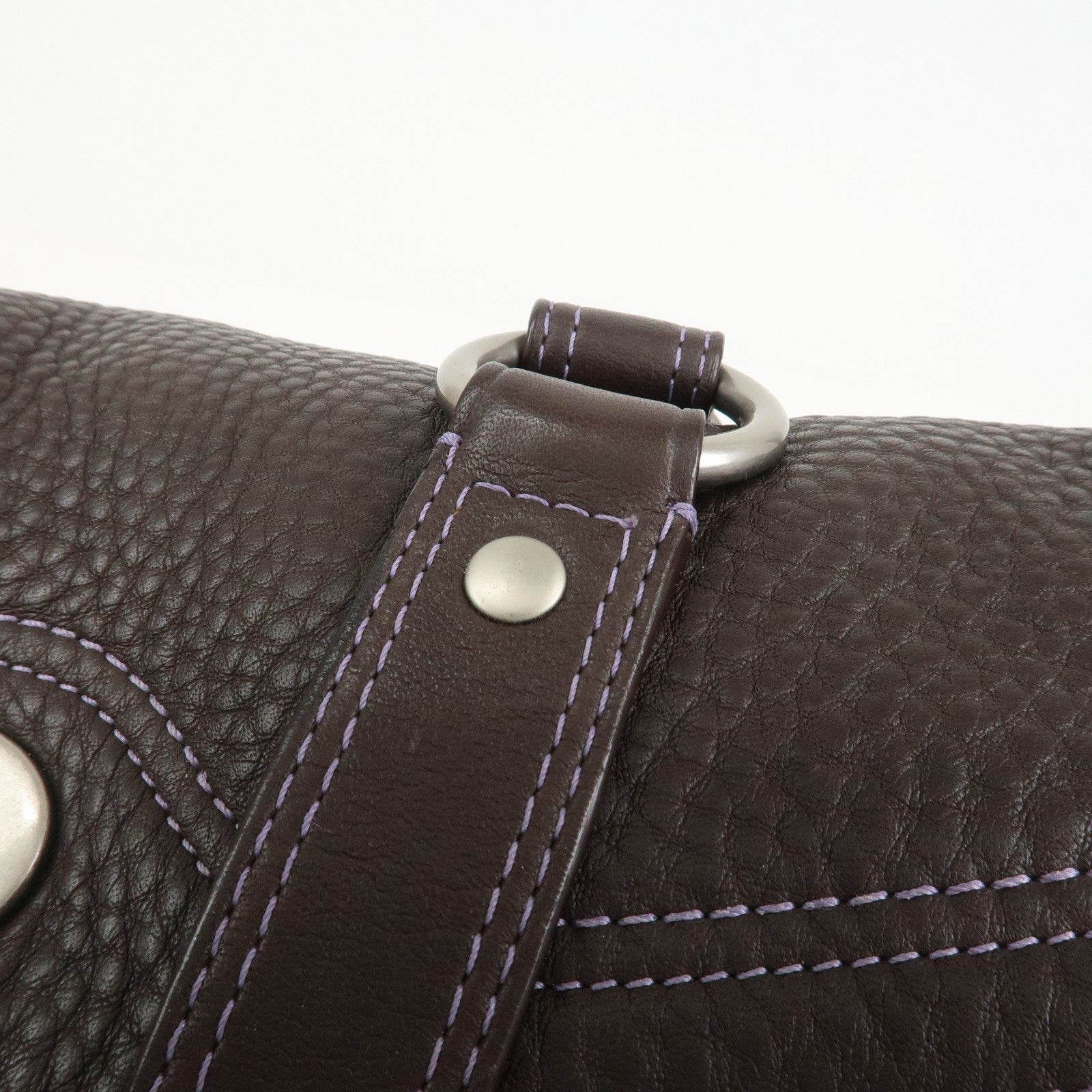 COACH Logo Leather Shoulder Bag Hand Bag Boston Bag Dark Brown