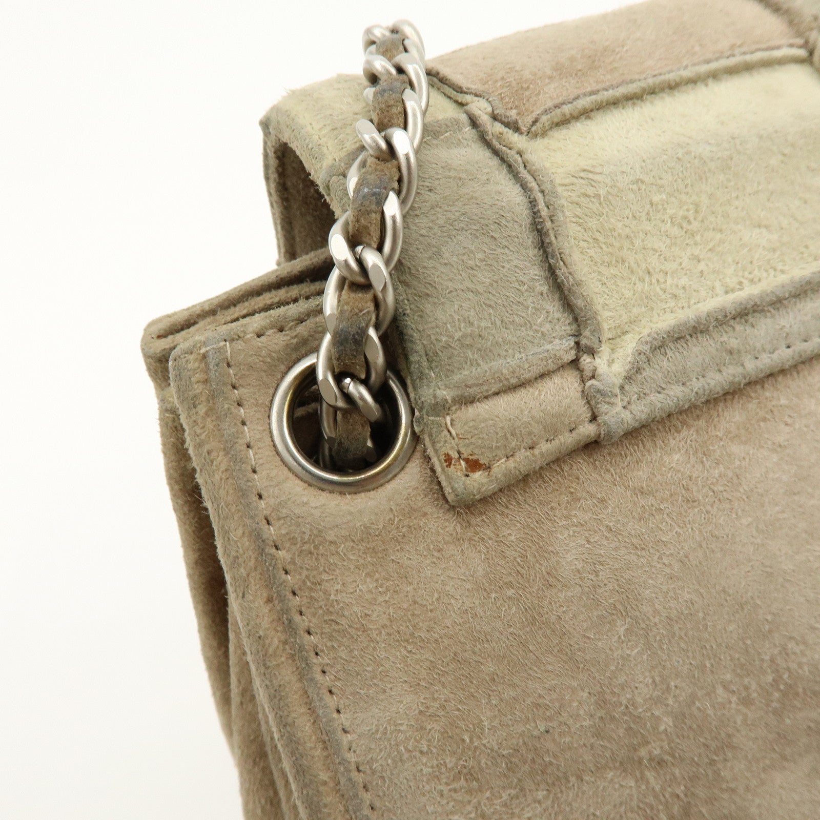 CHANEL Chocolate Bar Chanel 2.55 Suede Chain Shoulder Bag Beige