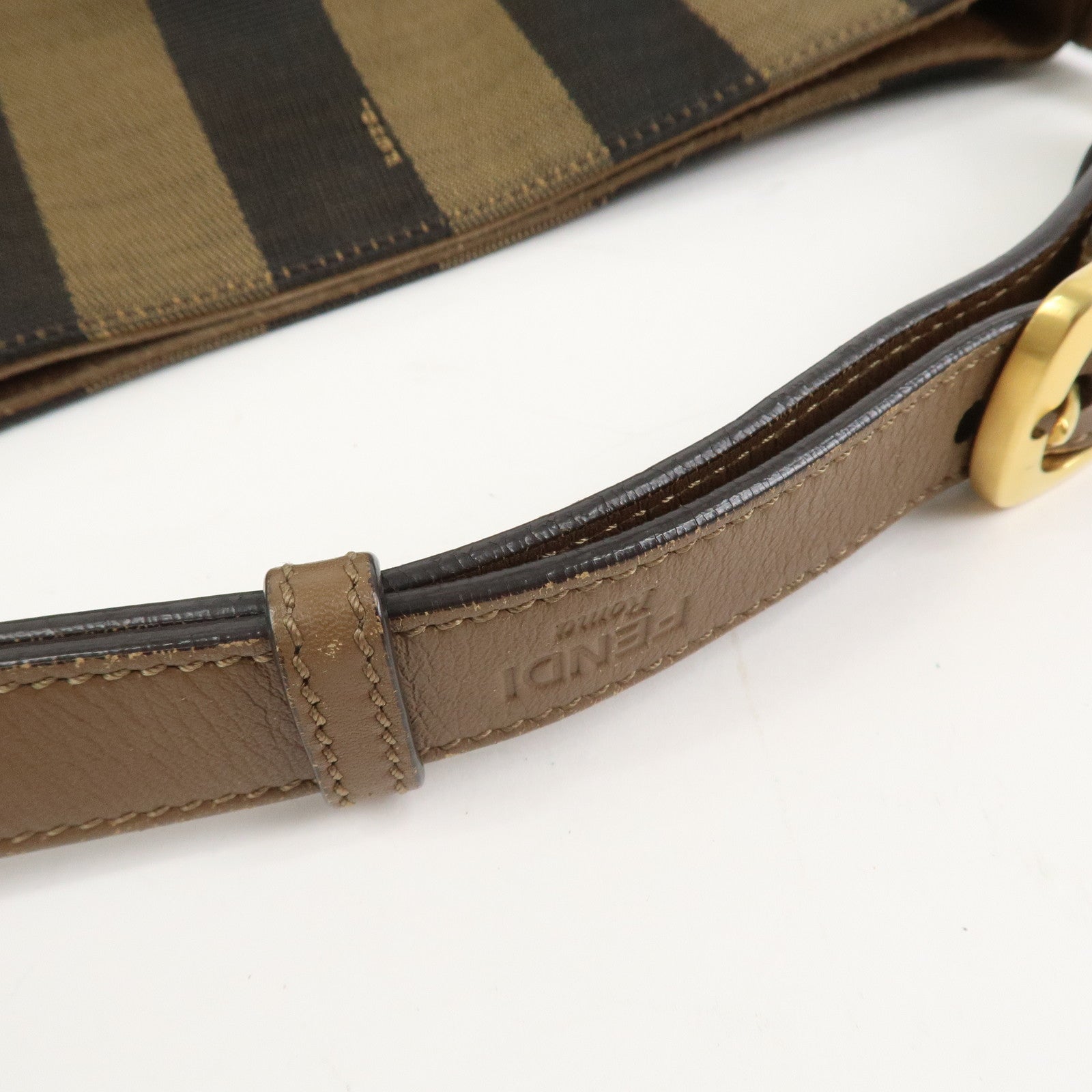 FENDI Pecan Canvas Leather Shoulder Bag Brown Black 8BR669