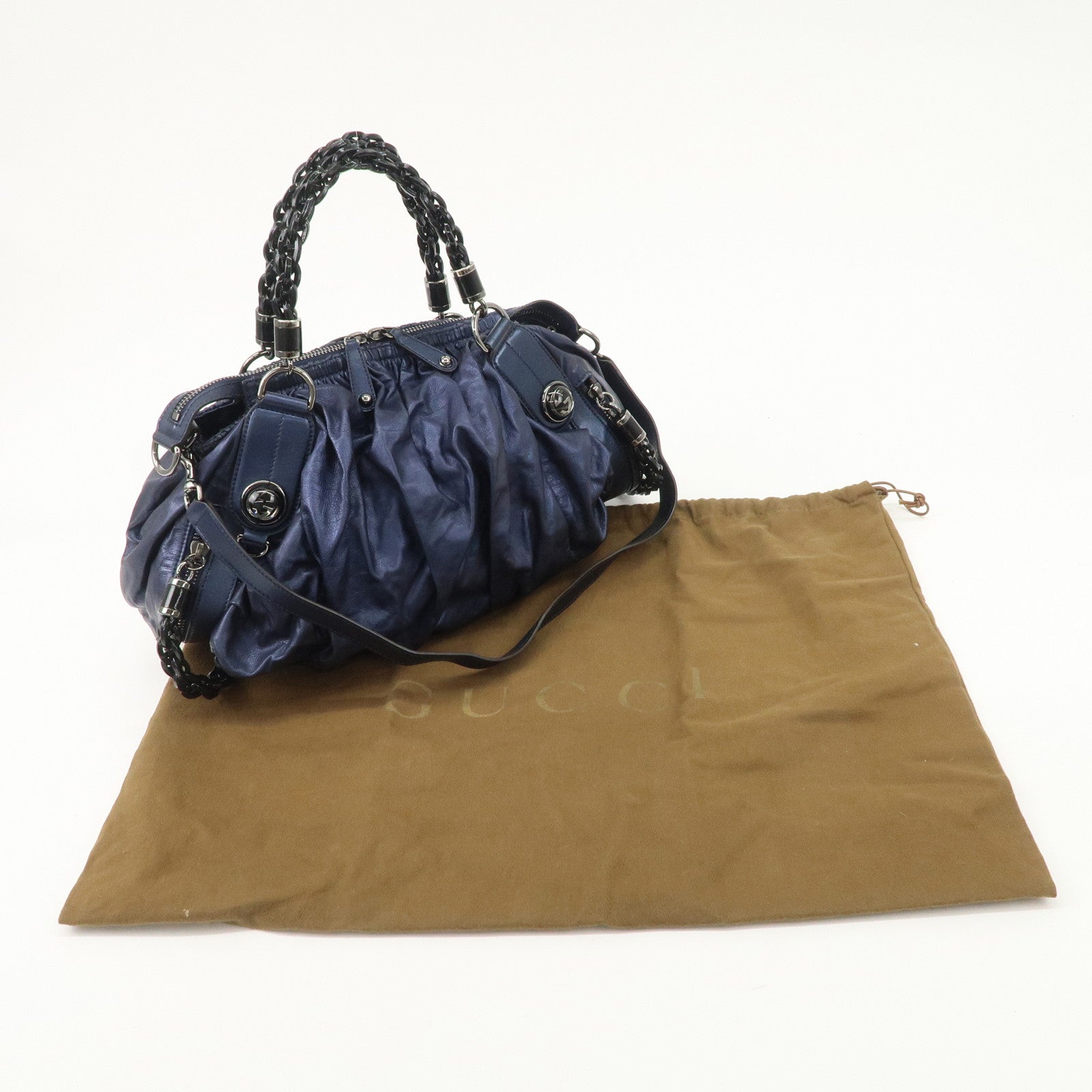 GUCCI Galaxy Leather 2 Way Chain Boston Bag Metallic Blue 228838 Used