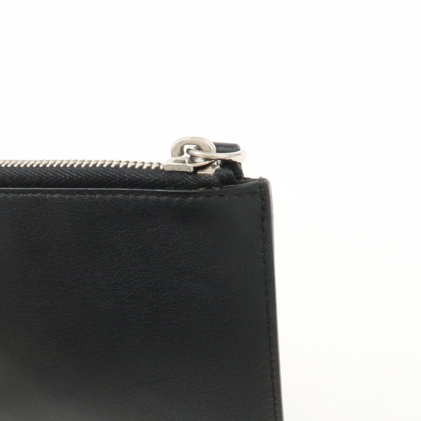 FENDI Leather Wool Apple Motif Clutch Bag Pouch Black 8M0363
