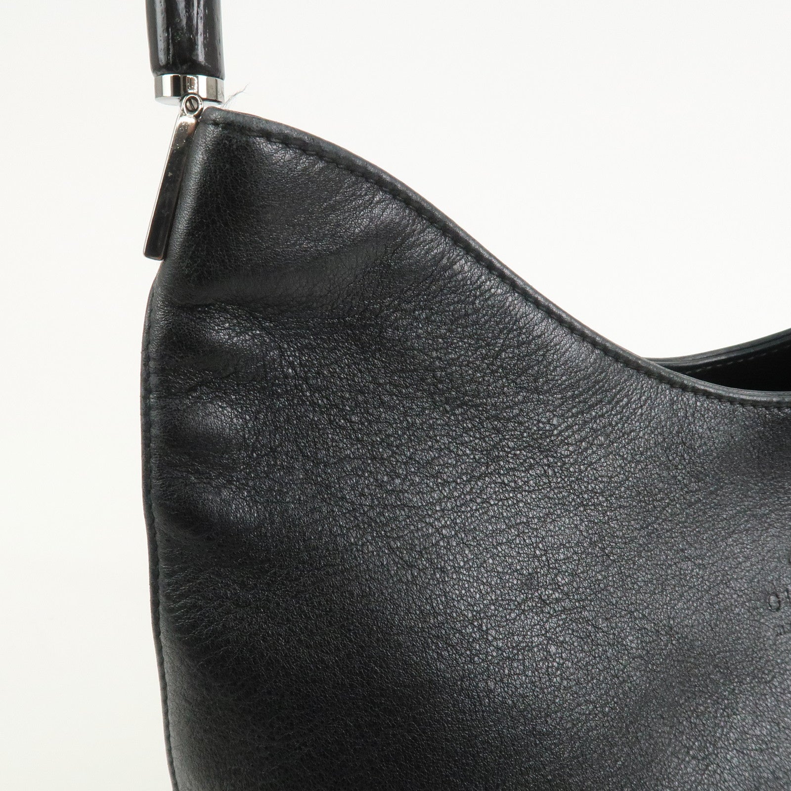 GUCCI Bamboo Leather Shoulder Bag Hand Bag Black 001・3244