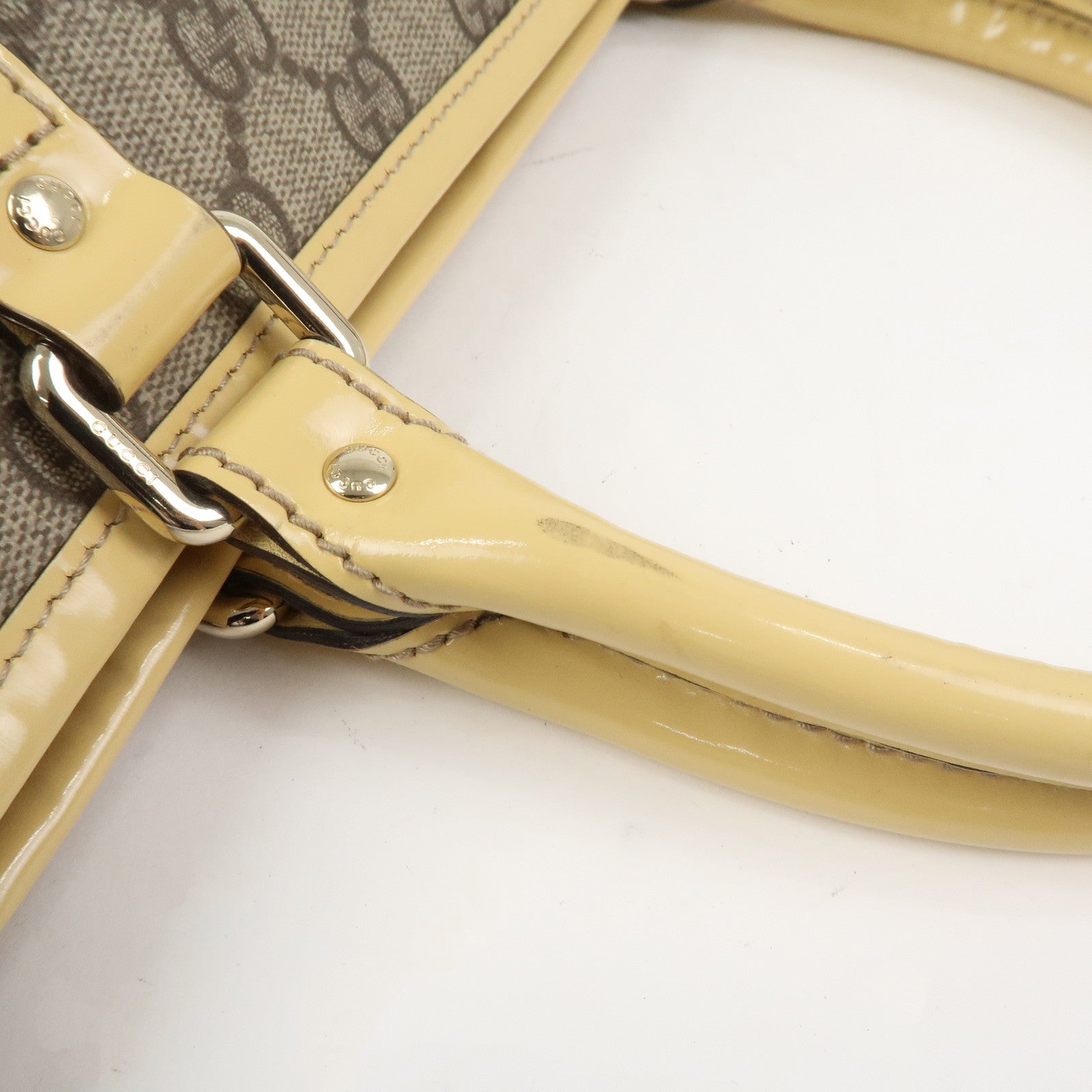 GUCCI GG Supreme Monogram Patent Leather Tote Bag Beige 201482