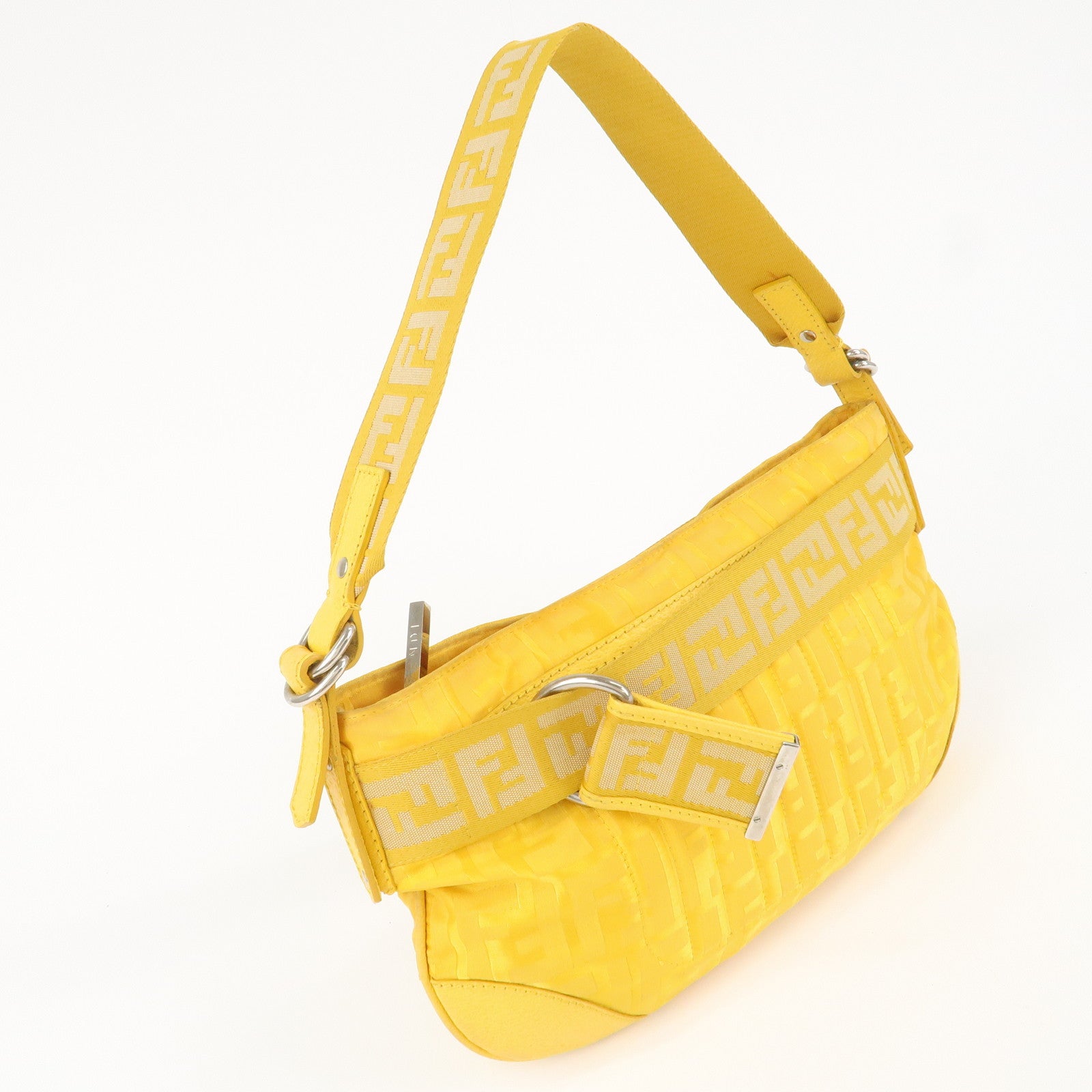 FENDI Nylon Leather Shoulder Bag Hand Bag Yellow 8BR500 Used