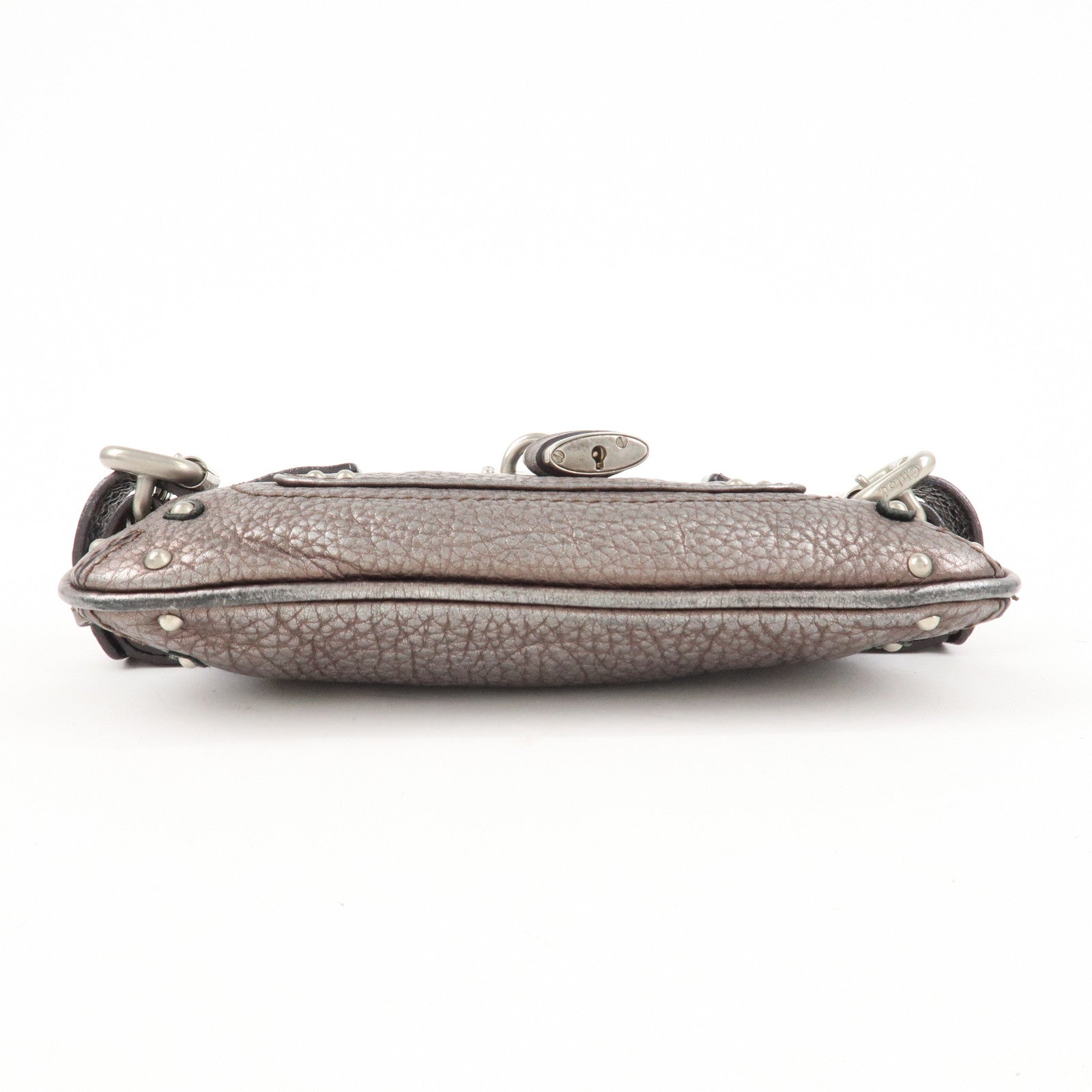 Chloe Paddington Leather Mini Bag Pouch Metallic Silver Used