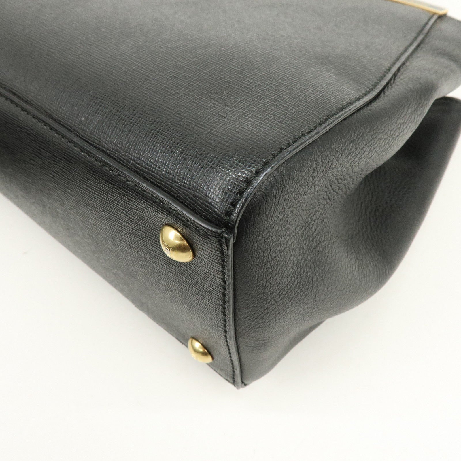 FENDI Petit 2Jours Leather 2Way Bag Hand Bag Shoulder Bag Black