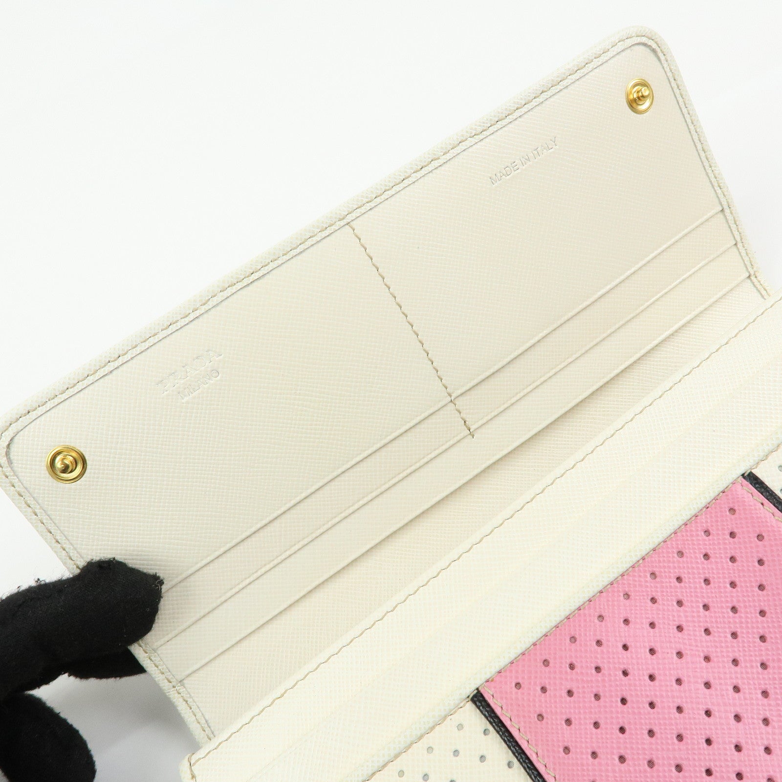 PRADA Triangle Logo Saffiano Leather Long Wallet White Pink 1M1132