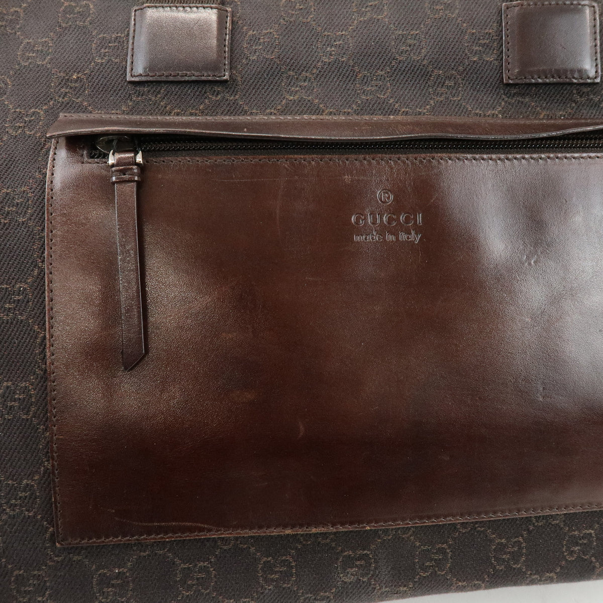 GUCCI GG Canvas Leather Tote Bag Shoulder Bag Dark Brown 34339
