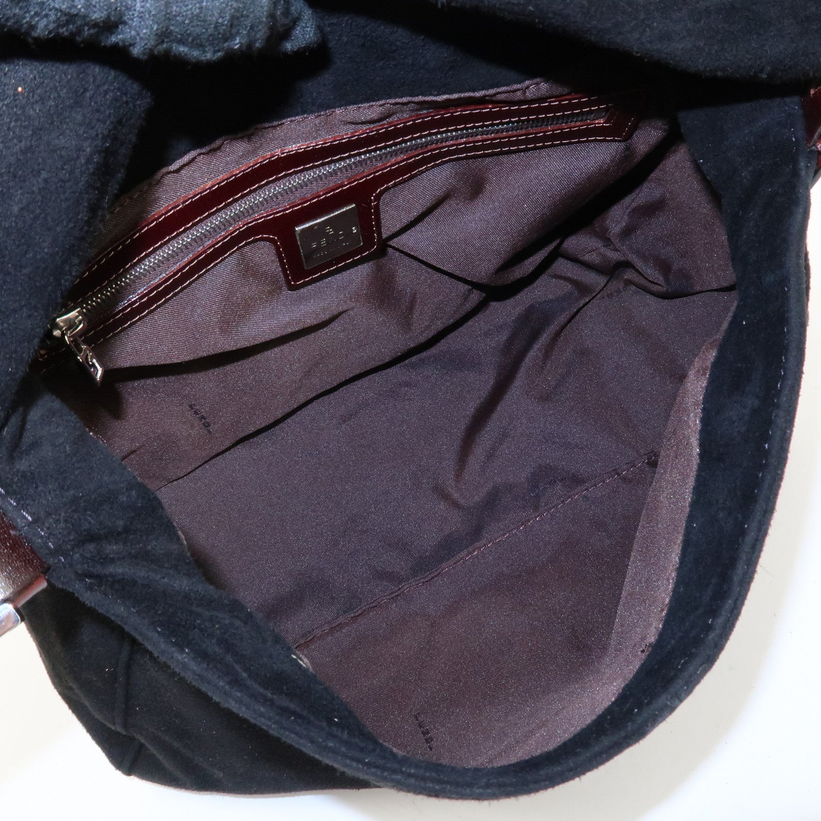 FENDI Mamma Baguette Suede Leather Shoulder Bag Silver HDW 26325 Used