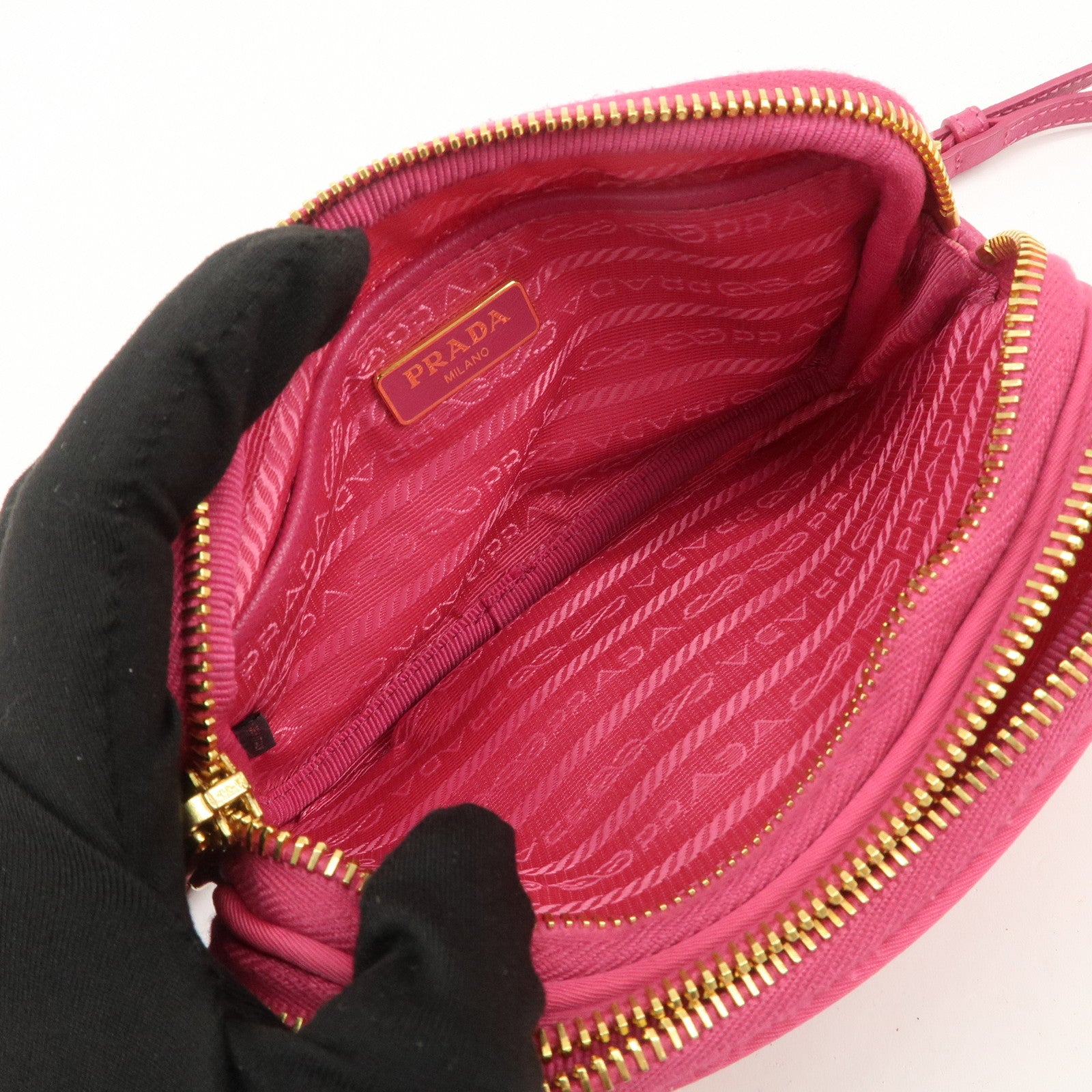 PRADA Triangle Logo Nylon Saffiano Leather Shoulder Bag Pink