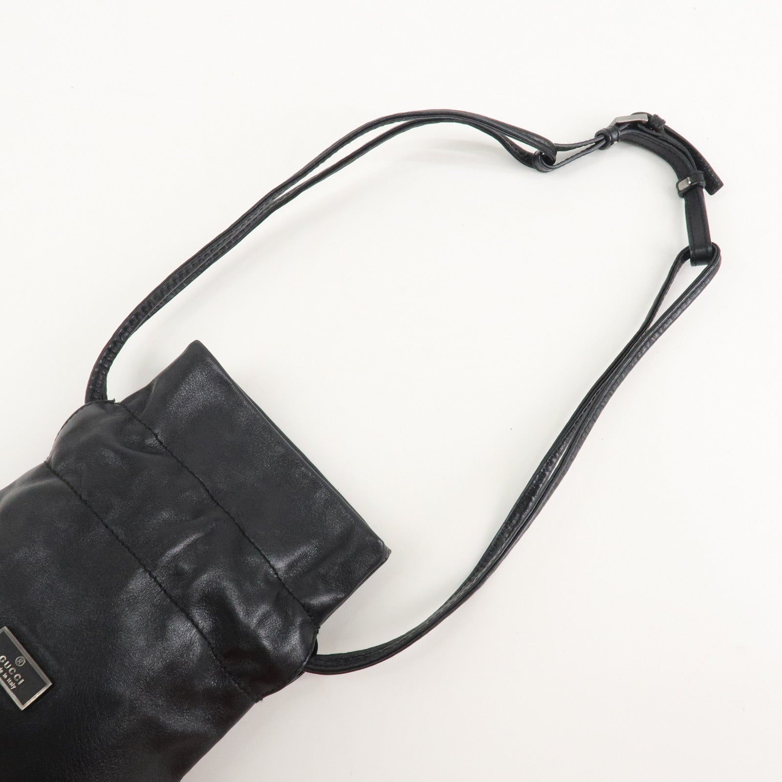 GUCCI Leather Shoulder Bag Black Silver Hardware 200110 Used